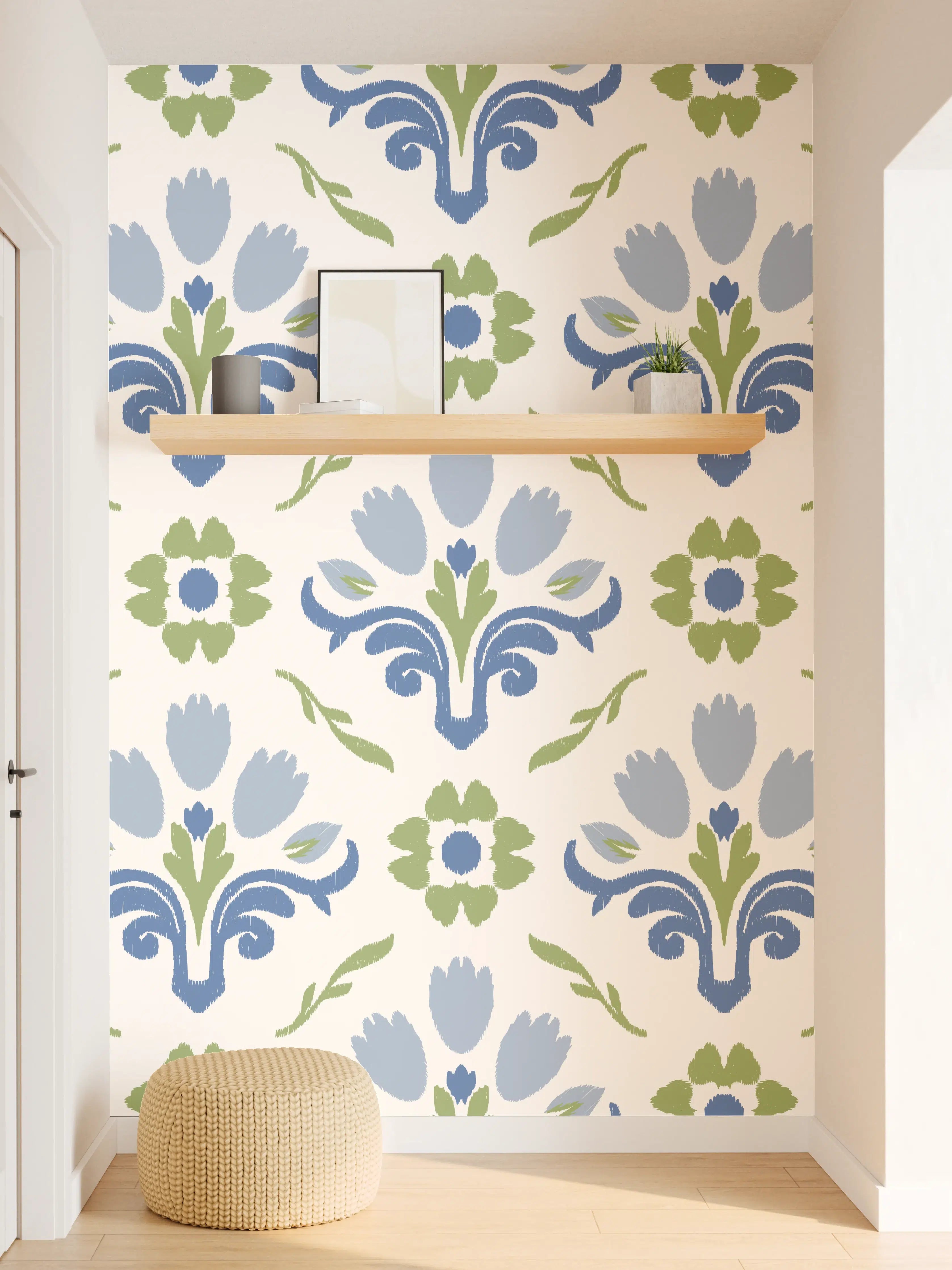Wandverkleidung Flur - Vintage Bloom Blau-Grün Tapete