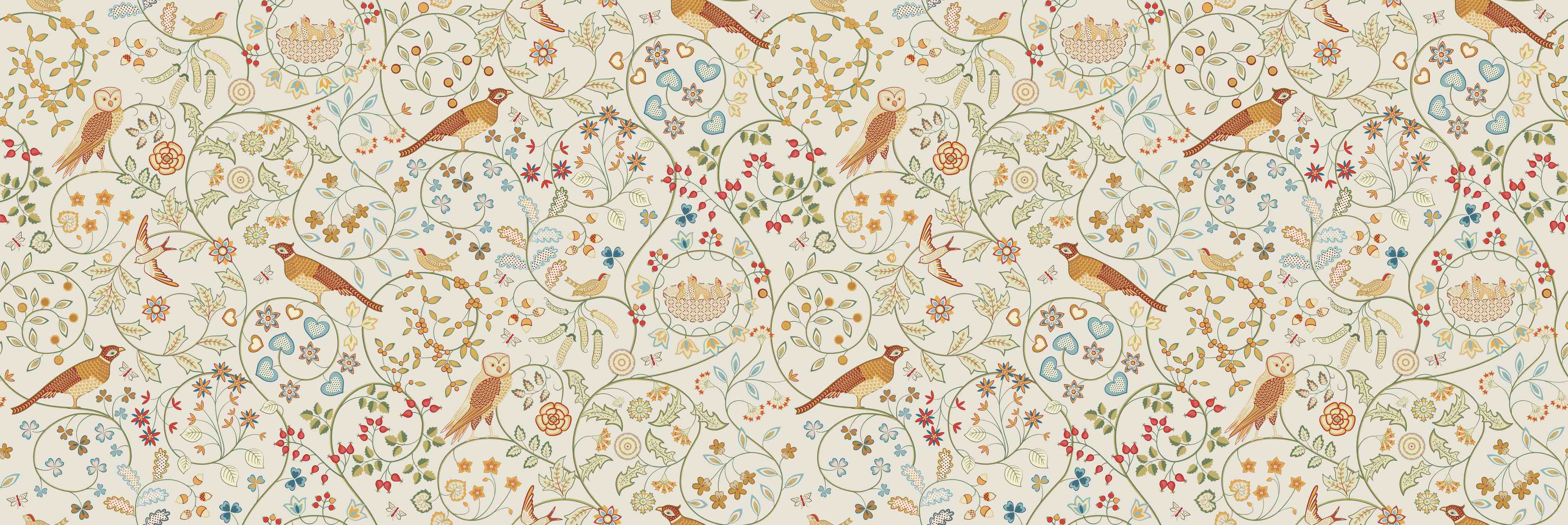 Wandverkleidung Flur-Vintage Bloom Blumenmuster Beige