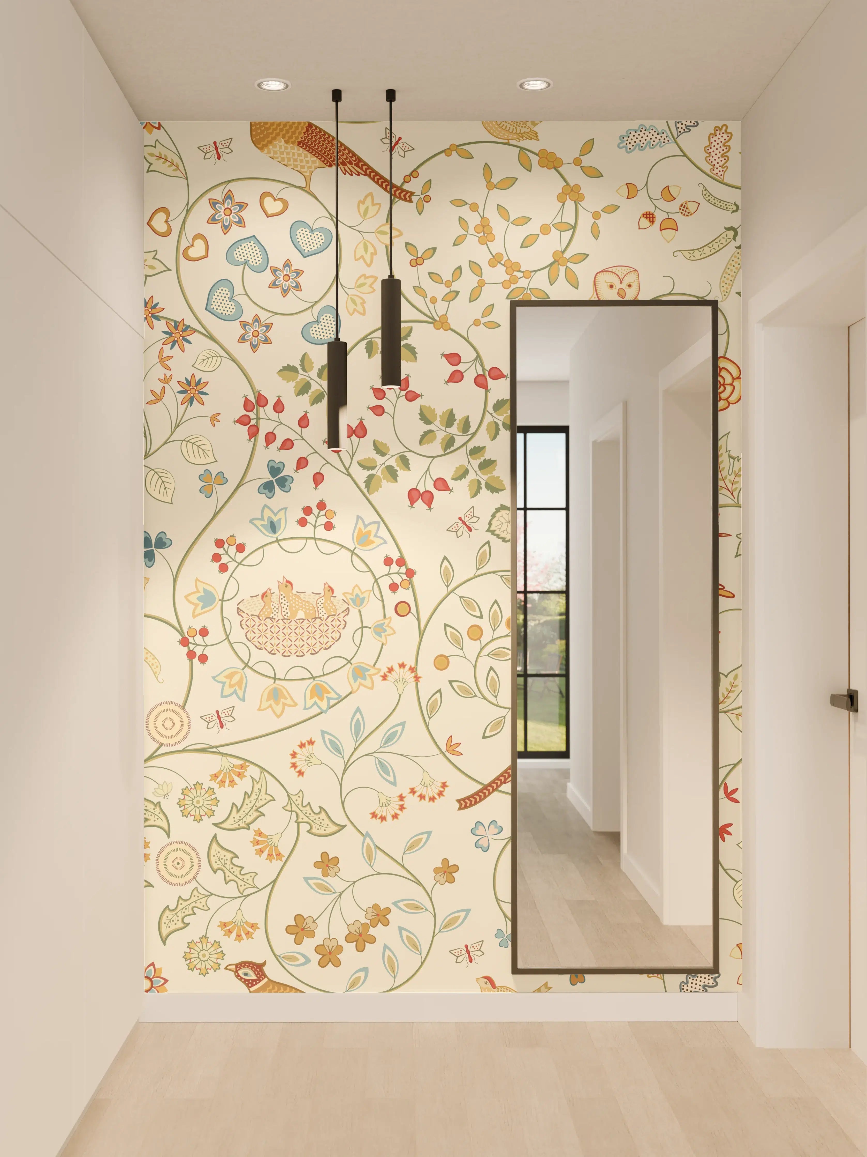 Wandverkleidung Flur - Vintage Bloom Blumenmuster Beige