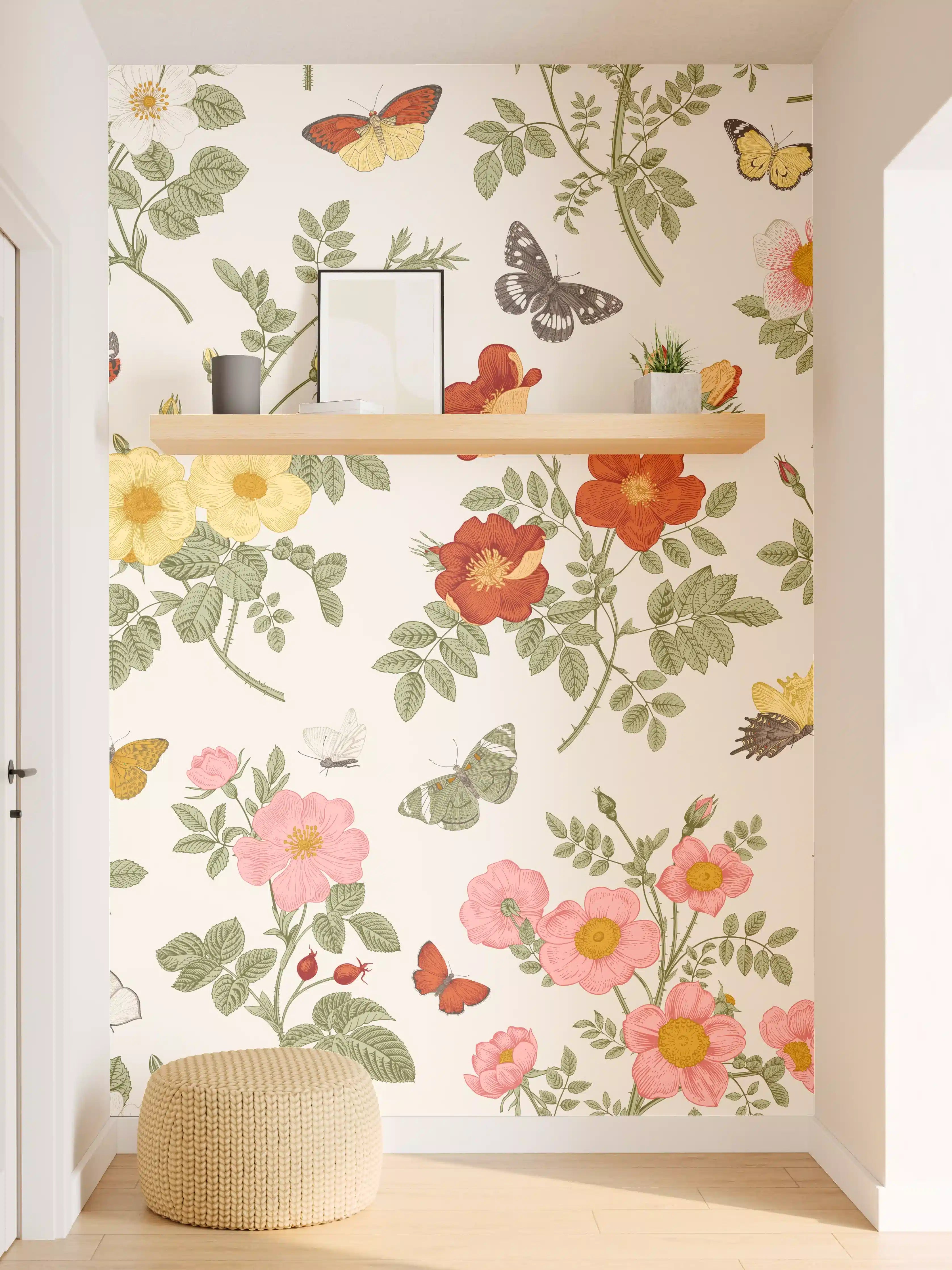 Wandverkleidung Flur - Vintage Bloom Blumenmuster Rosa-Beige