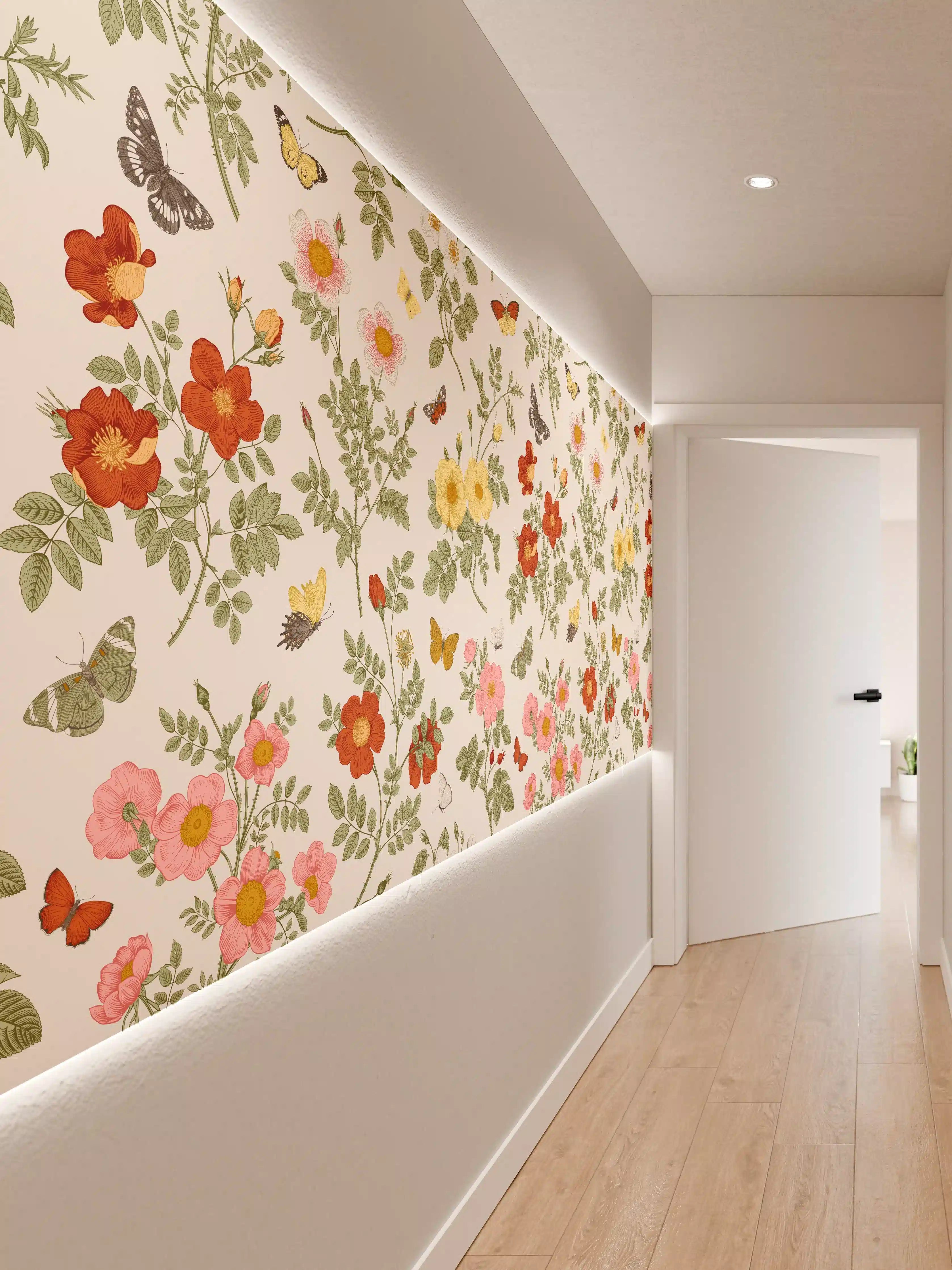 Wandverkleidung Flur - Vintage Bloom Blumenmuster Rosa-Beige