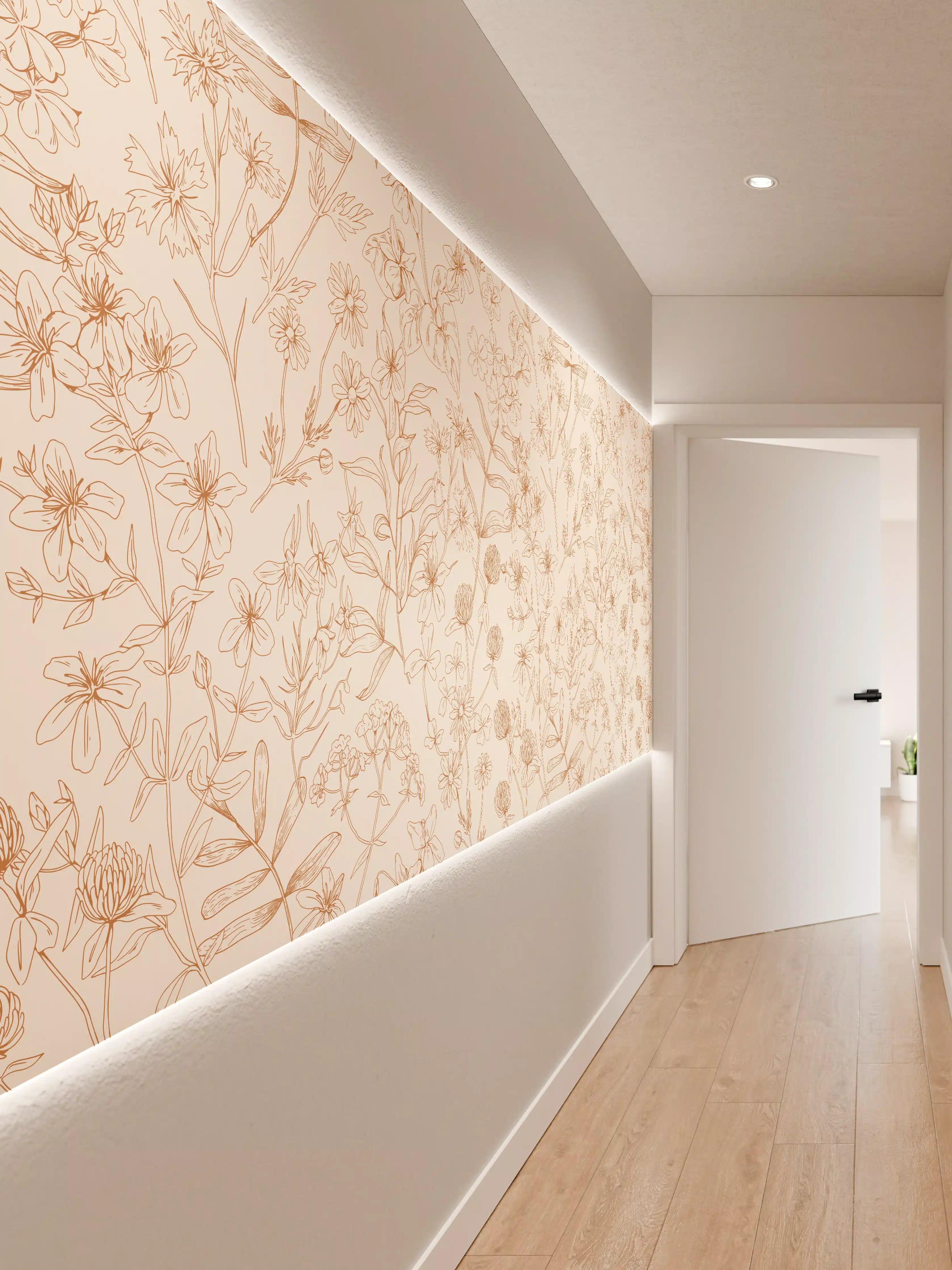 Wandverkleidung Flur - Vintage Bloom Florales Muster in Rosa und Beige