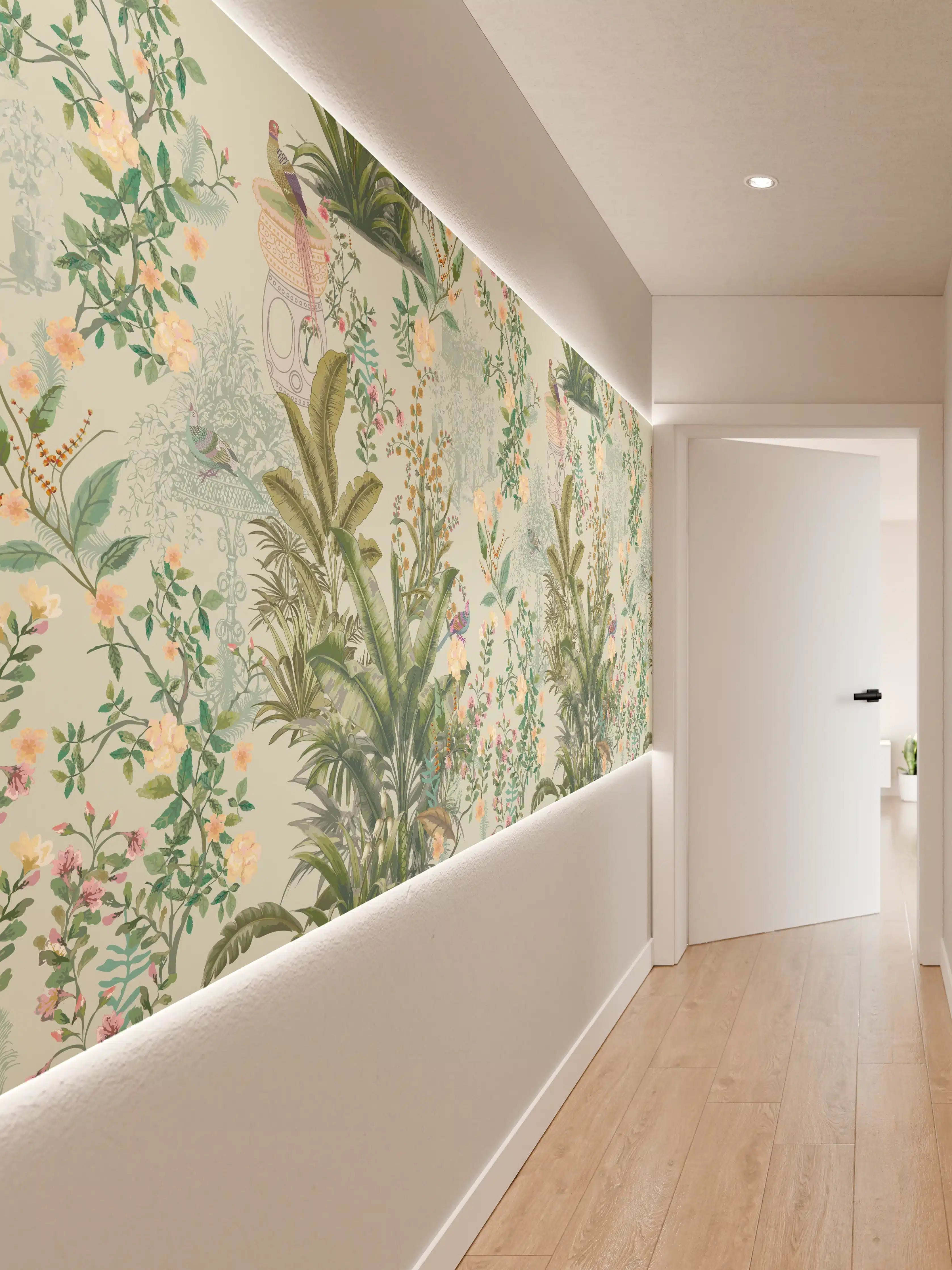 Wandverkleidung Flur - Vintage Bloom Grünes Refugium