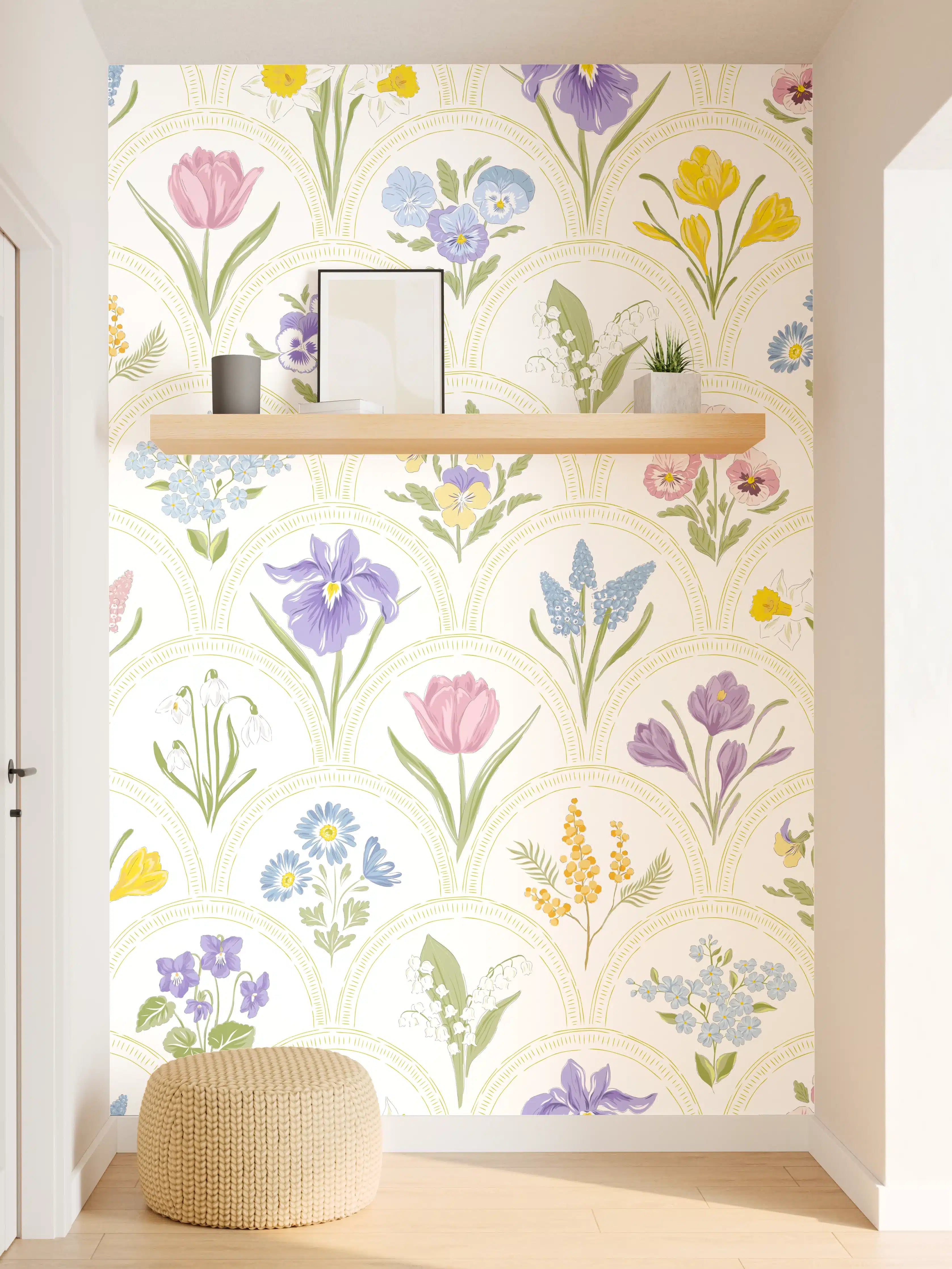Wandverkleidung Flur - Vintage Bloom Pastell-Blumentapete