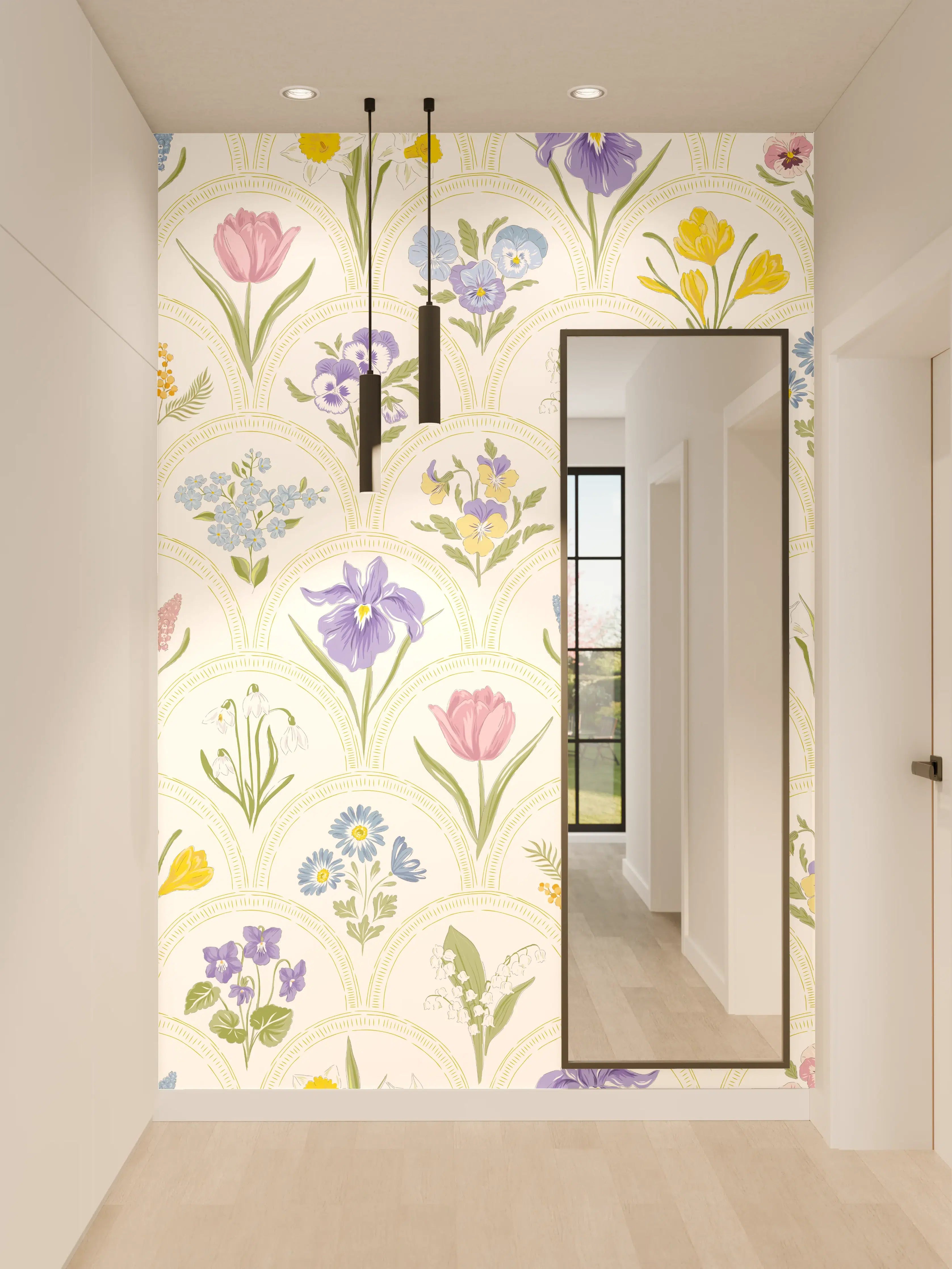 Wandverkleidung Flur - Vintage Bloom Pastell-Blumentapete