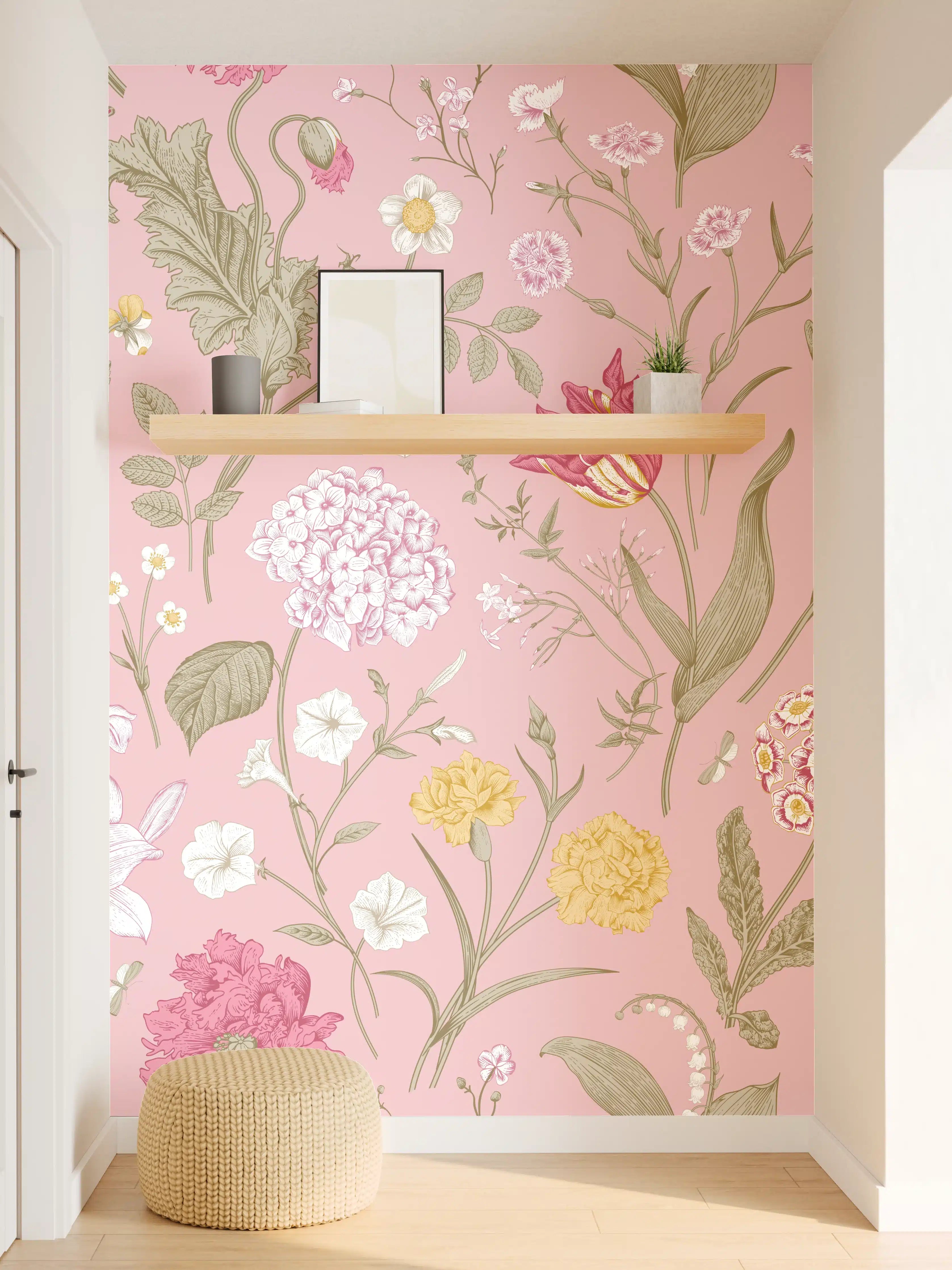 Wandverkleidung Flur - Vintage Bloom Rosa Blumenmuster