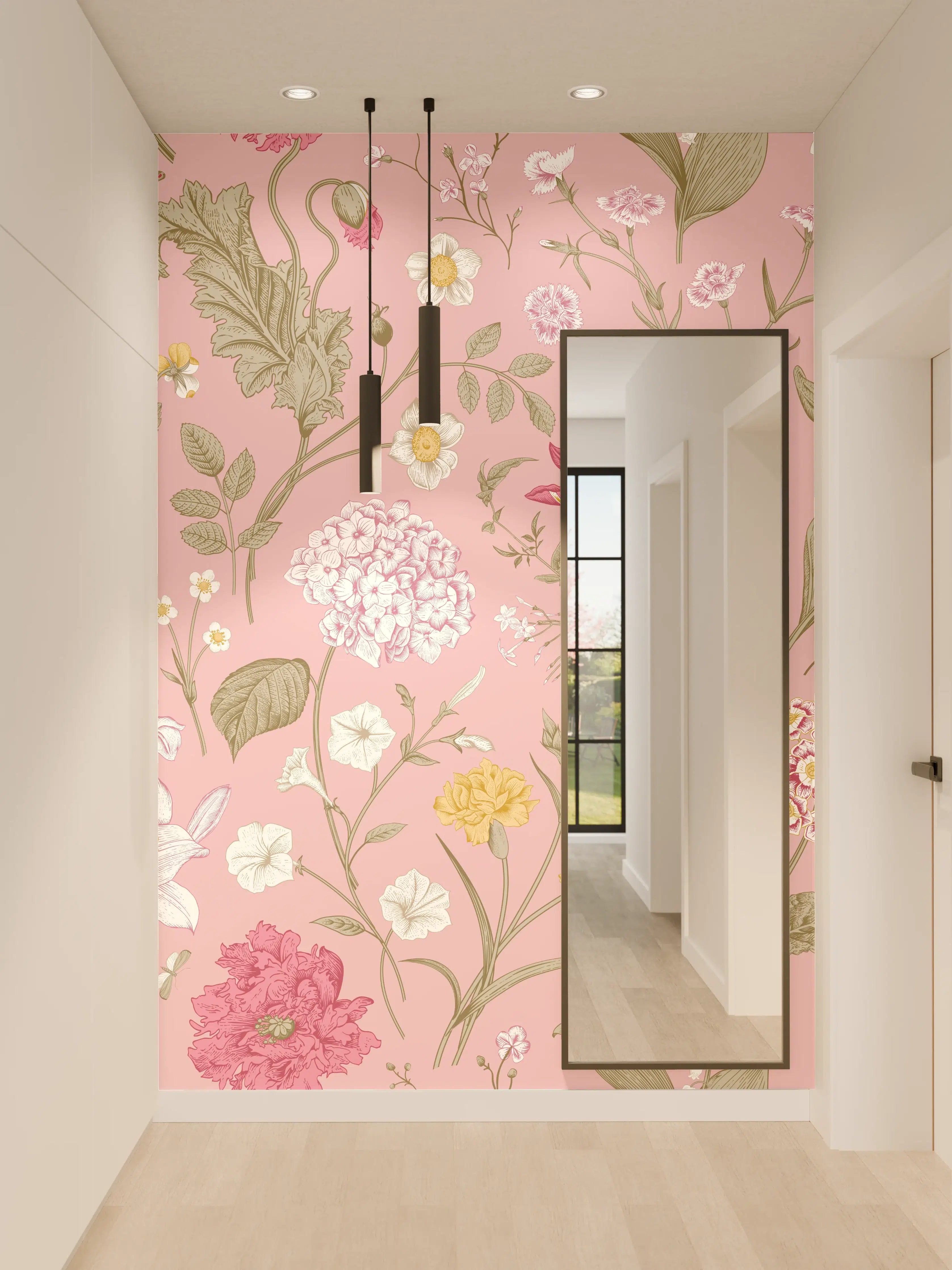 Wandverkleidung Flur - Vintage Bloom Rosa Blumenmuster