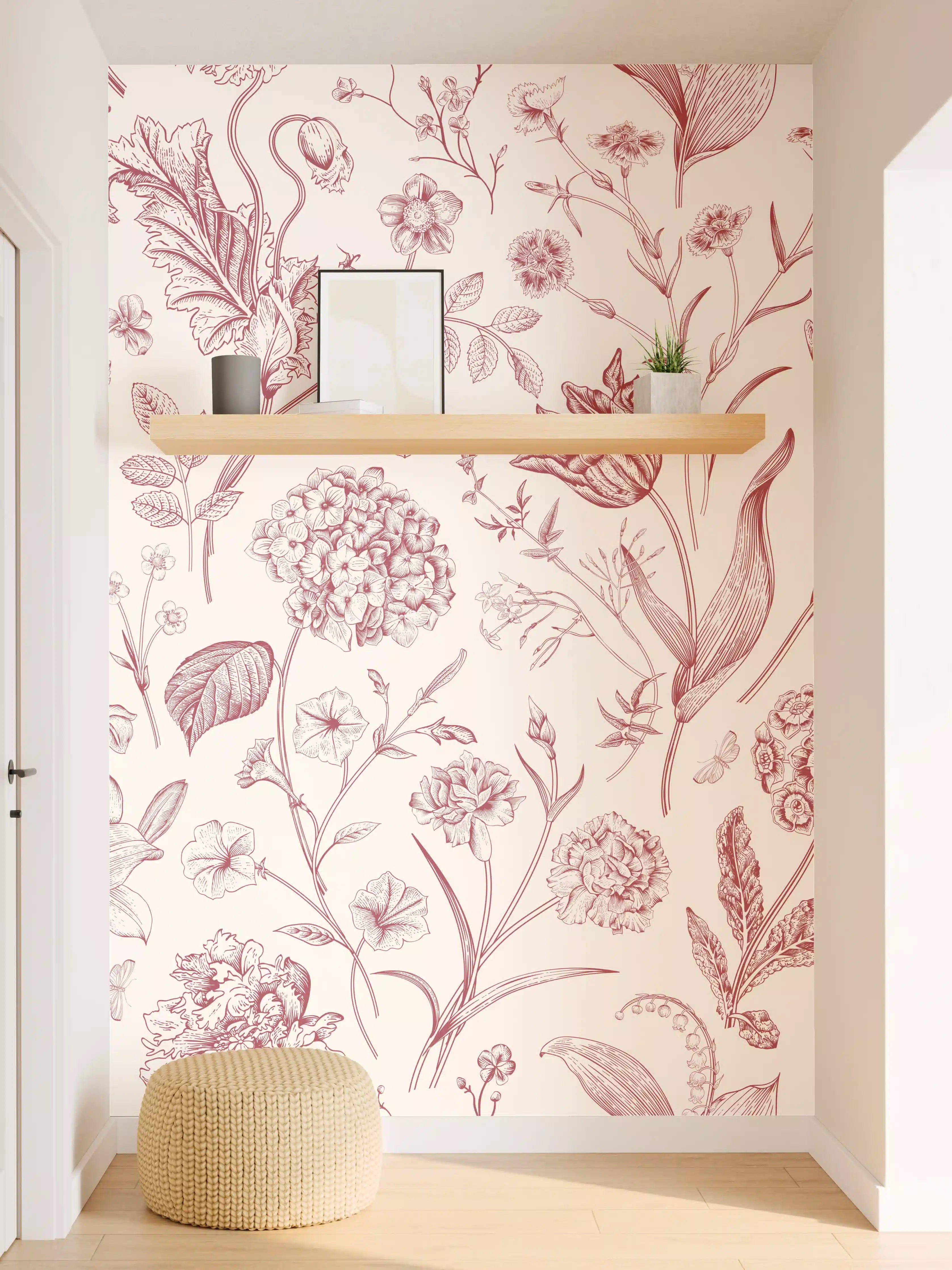 Wandverkleidung Flur - Vintage Bloom Rosa-Muster