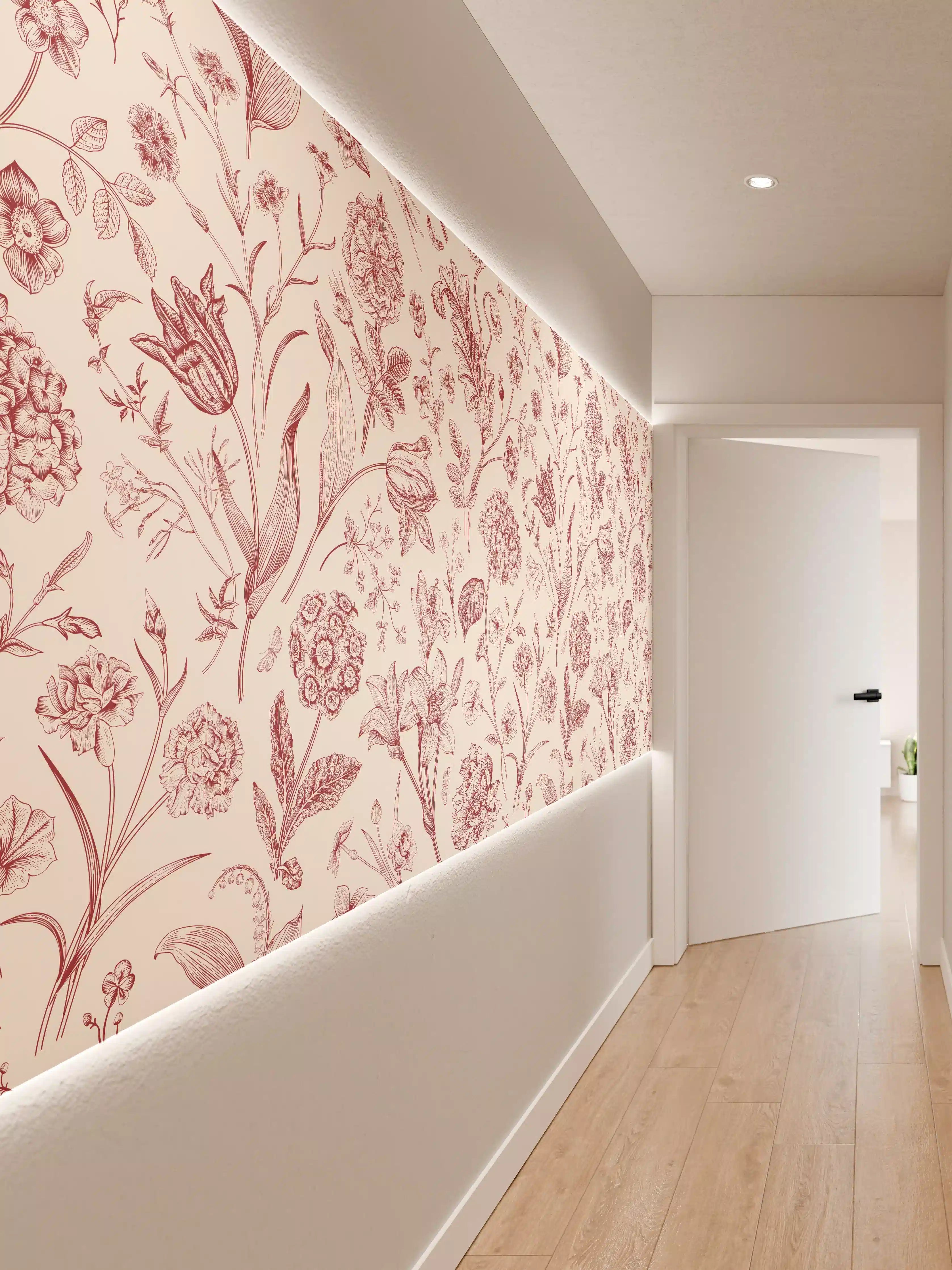 Wandverkleidung Flur - Vintage Bloom Rosa-Muster