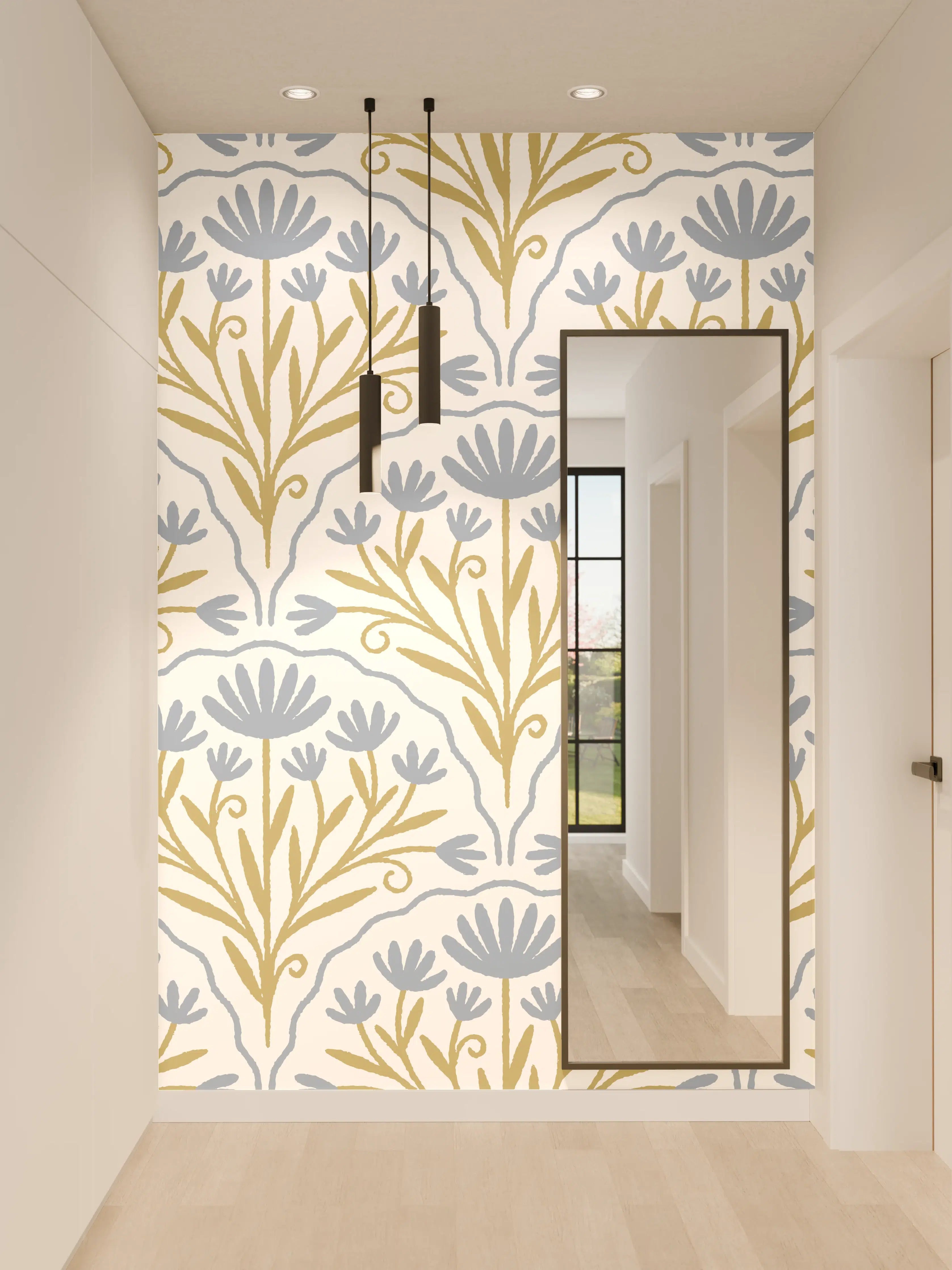 Wandverkleidung Flur - Vintage Bloom Tapete Blau-Weiß