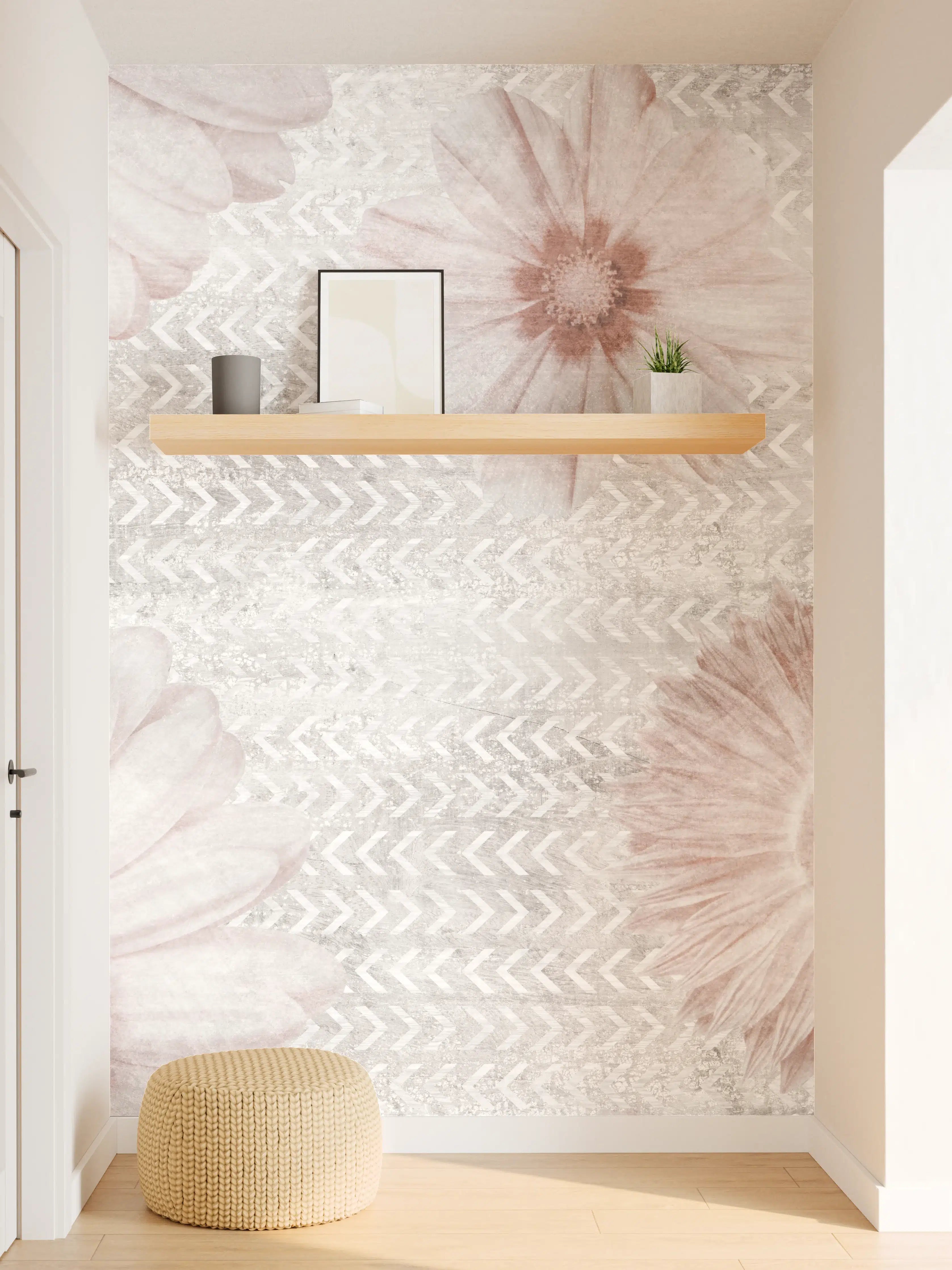 Wandverkleidung Flur - Vintage Blumenmuster auf Weiß