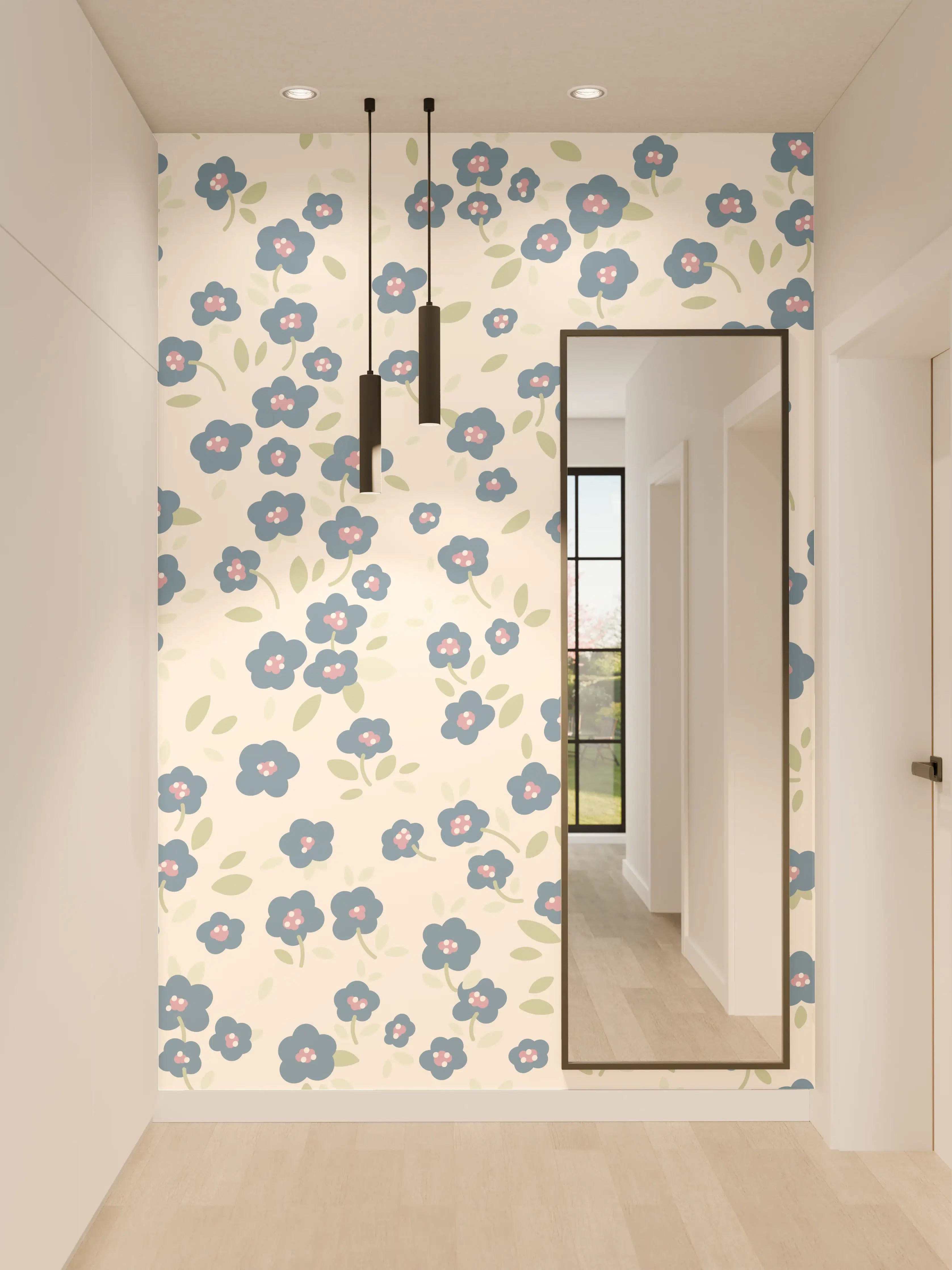 Wandverkleidung Flur - Vintage Ditsy Blumen Blau-Beige