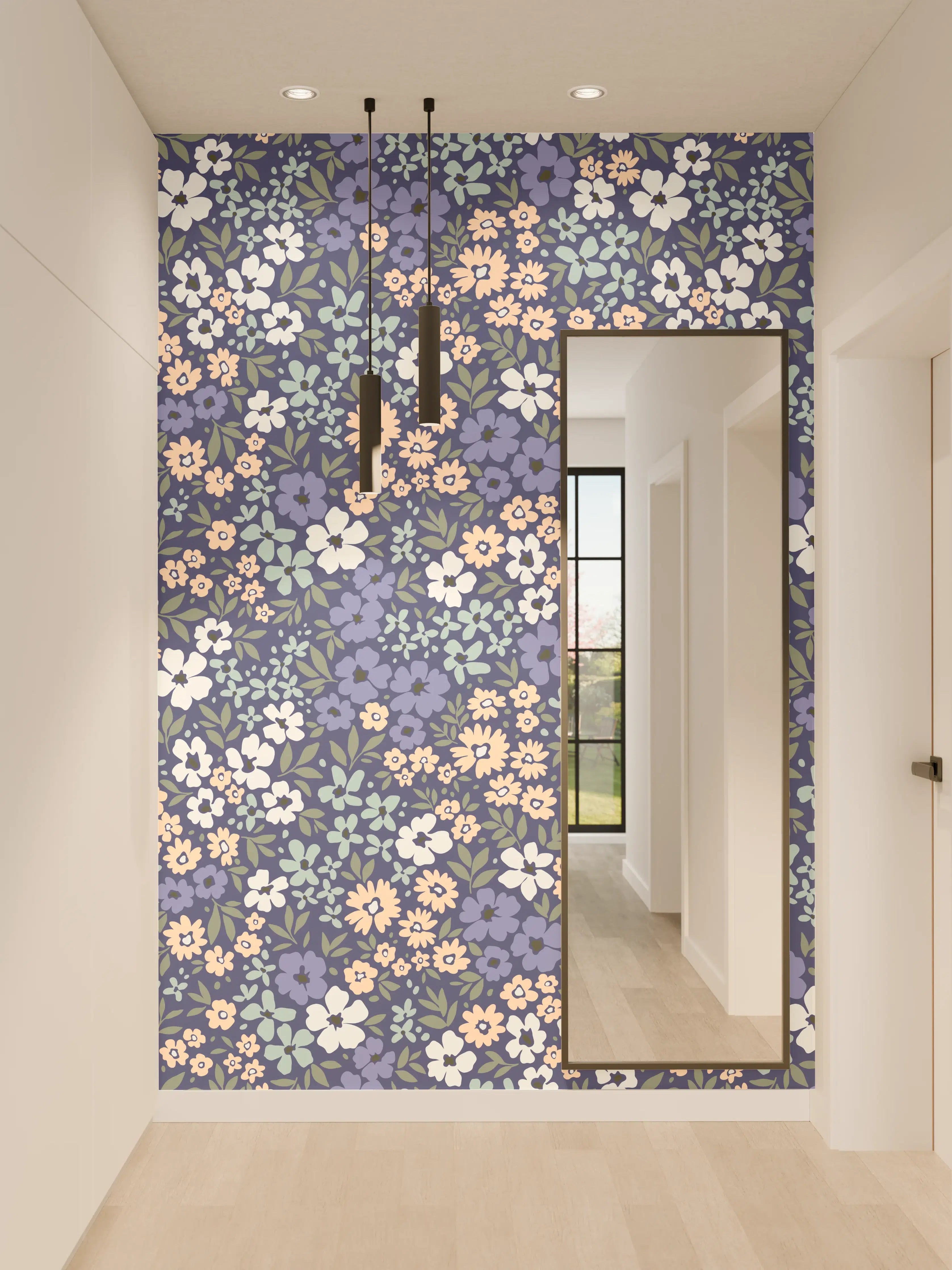 Wandverkleidung Flur - Vintage Ditsy Blumenmuster Blau