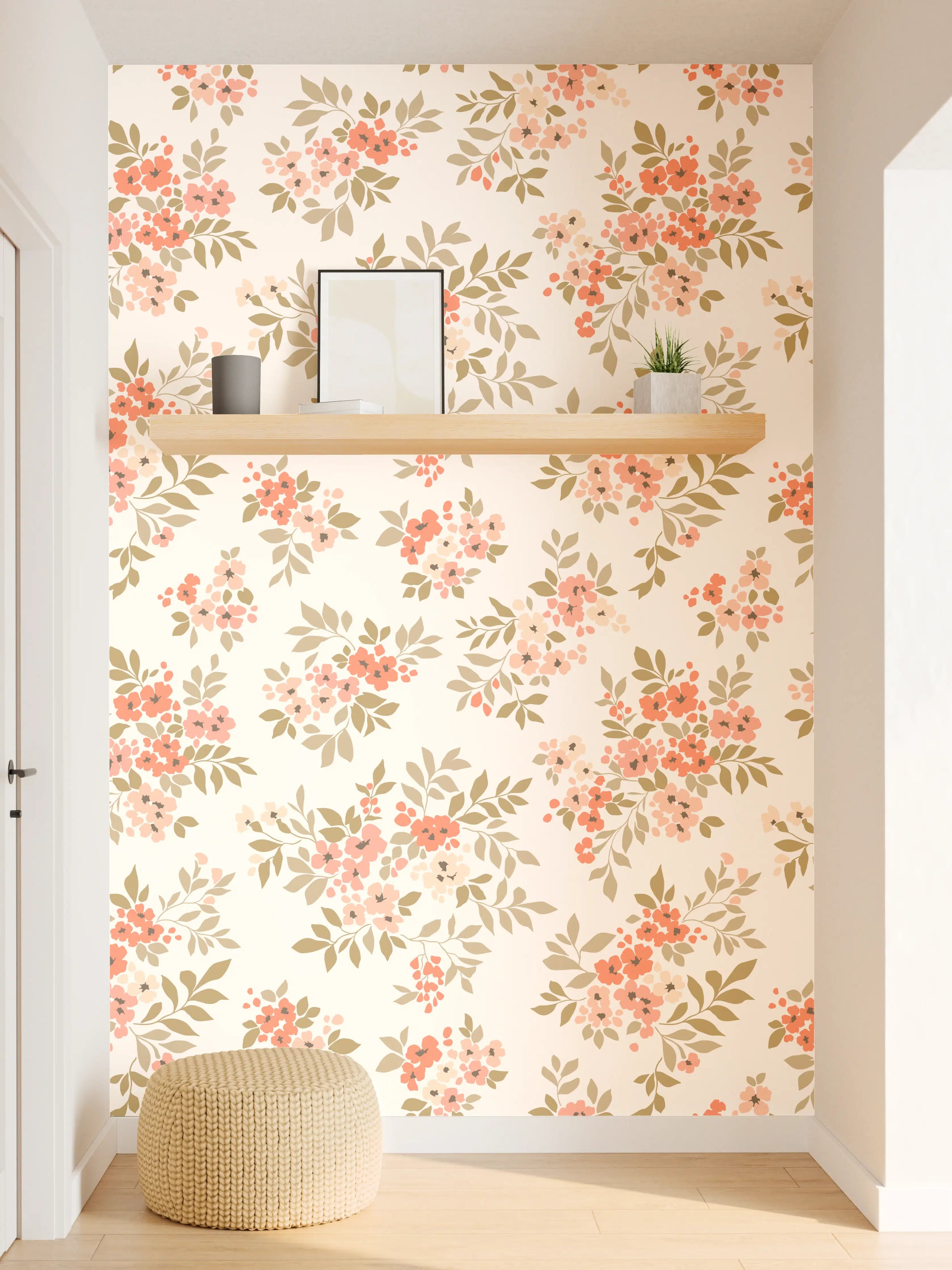 Wandverkleidung Flur - Vintage Ditsy Blumenmuster Rosa Beige