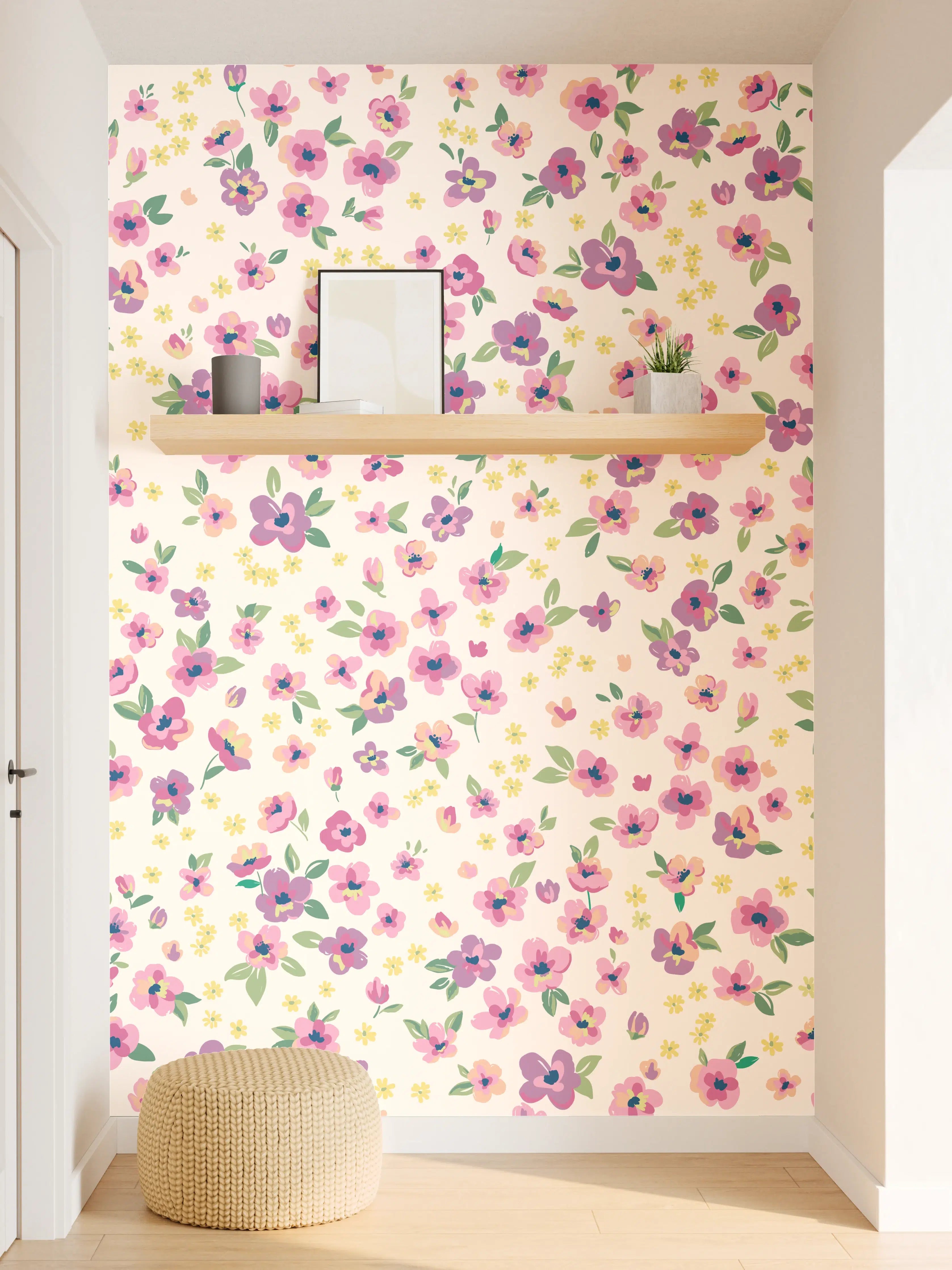 Wandverkleidung Flur - Vintage Ditsy Blumenmuster Rosa