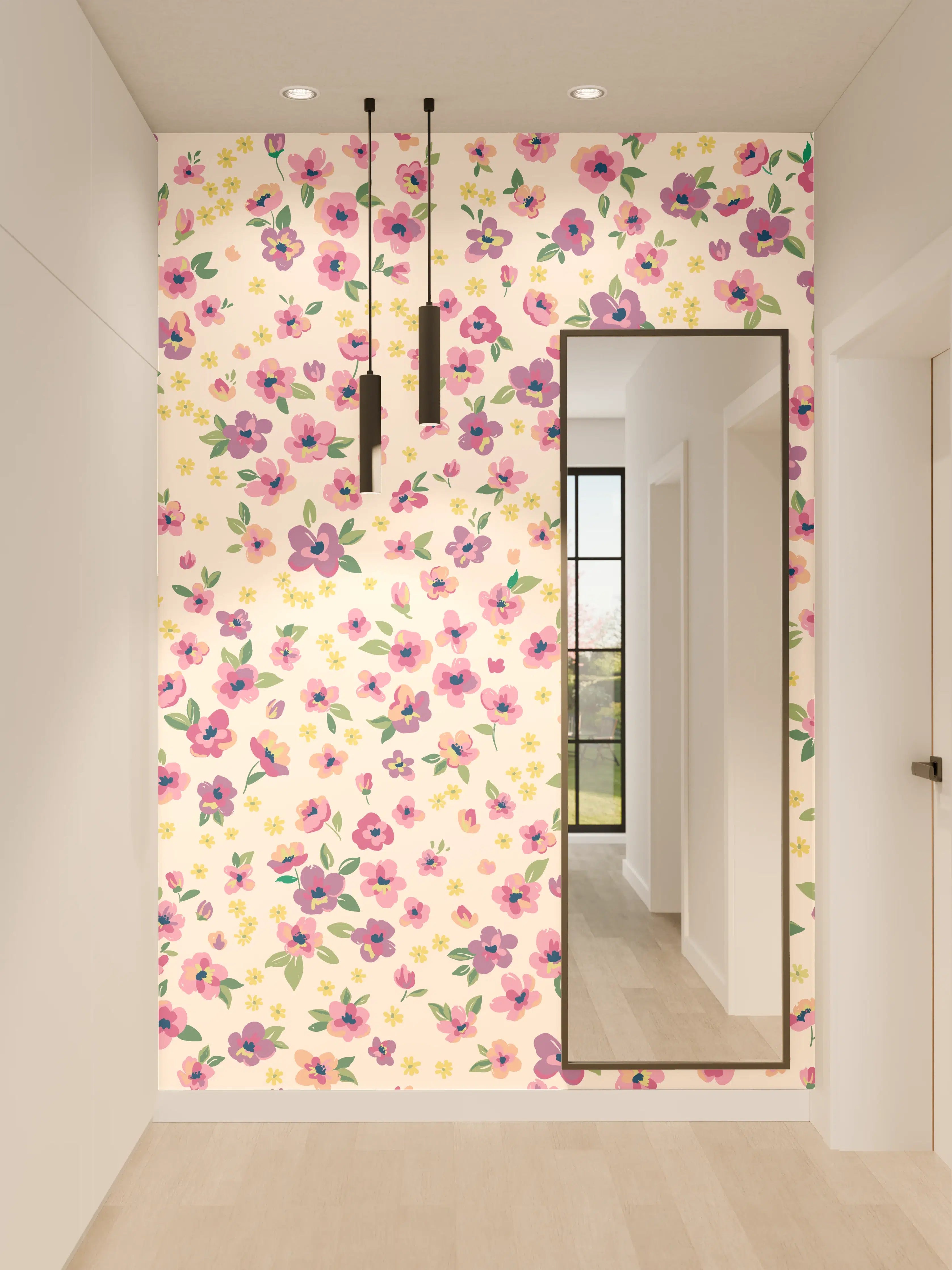 Wandverkleidung Flur - Vintage Ditsy Blumenmuster Rosa