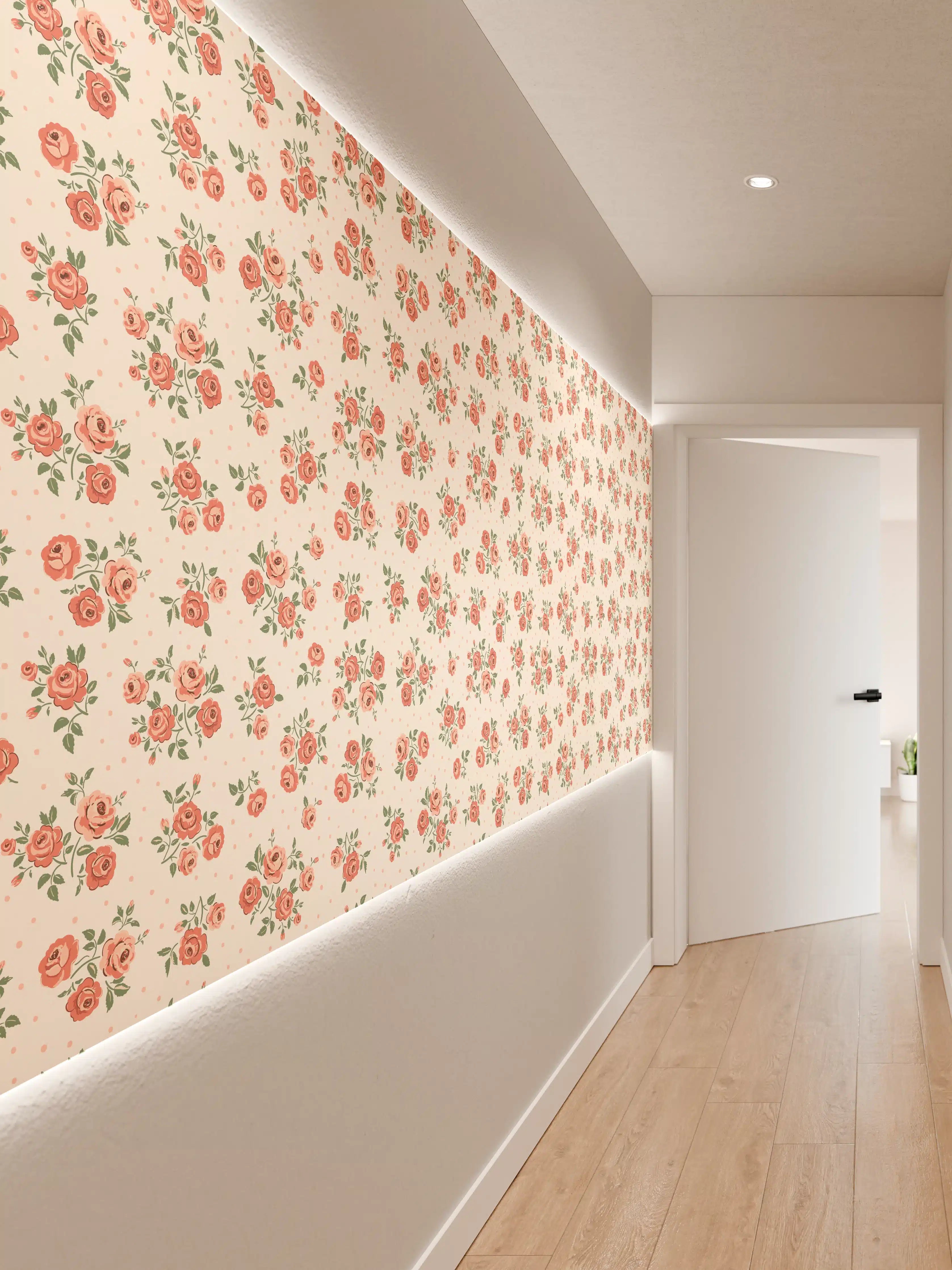 Wandverkleidung Flur - Vintage Ditsy Rosenmuster Rosa-Beige