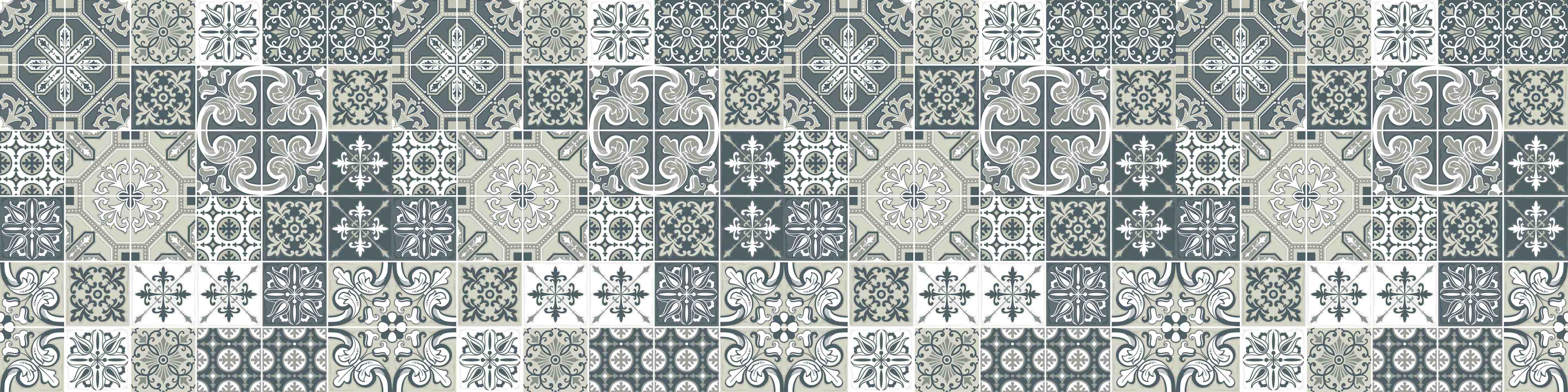 Wandverkleidung Flur-Vintage Fliesenmuster Blau-Weiß