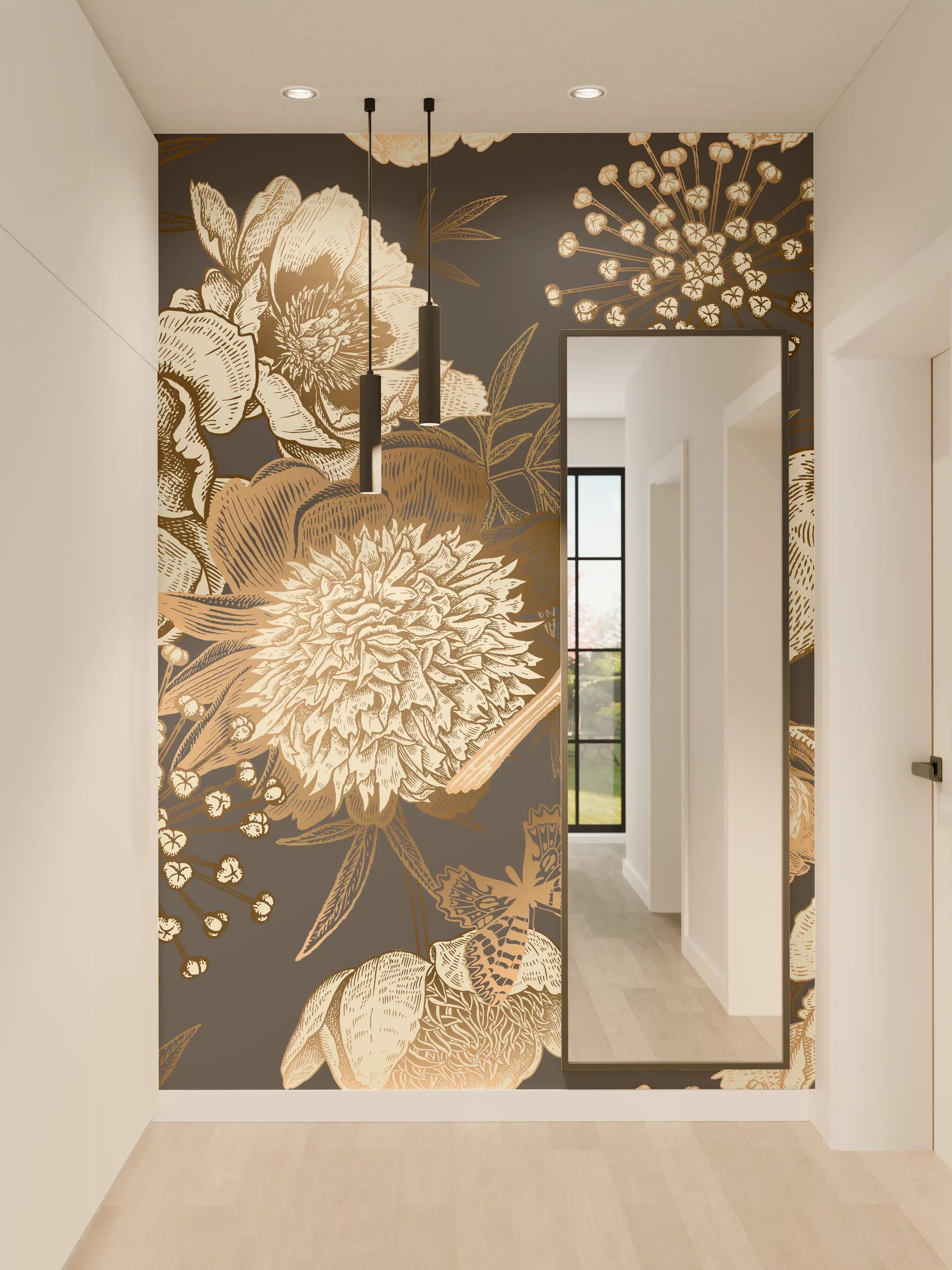 Wandverkleidung Flur - Vintage Gold-Pfingstrosen-Muster