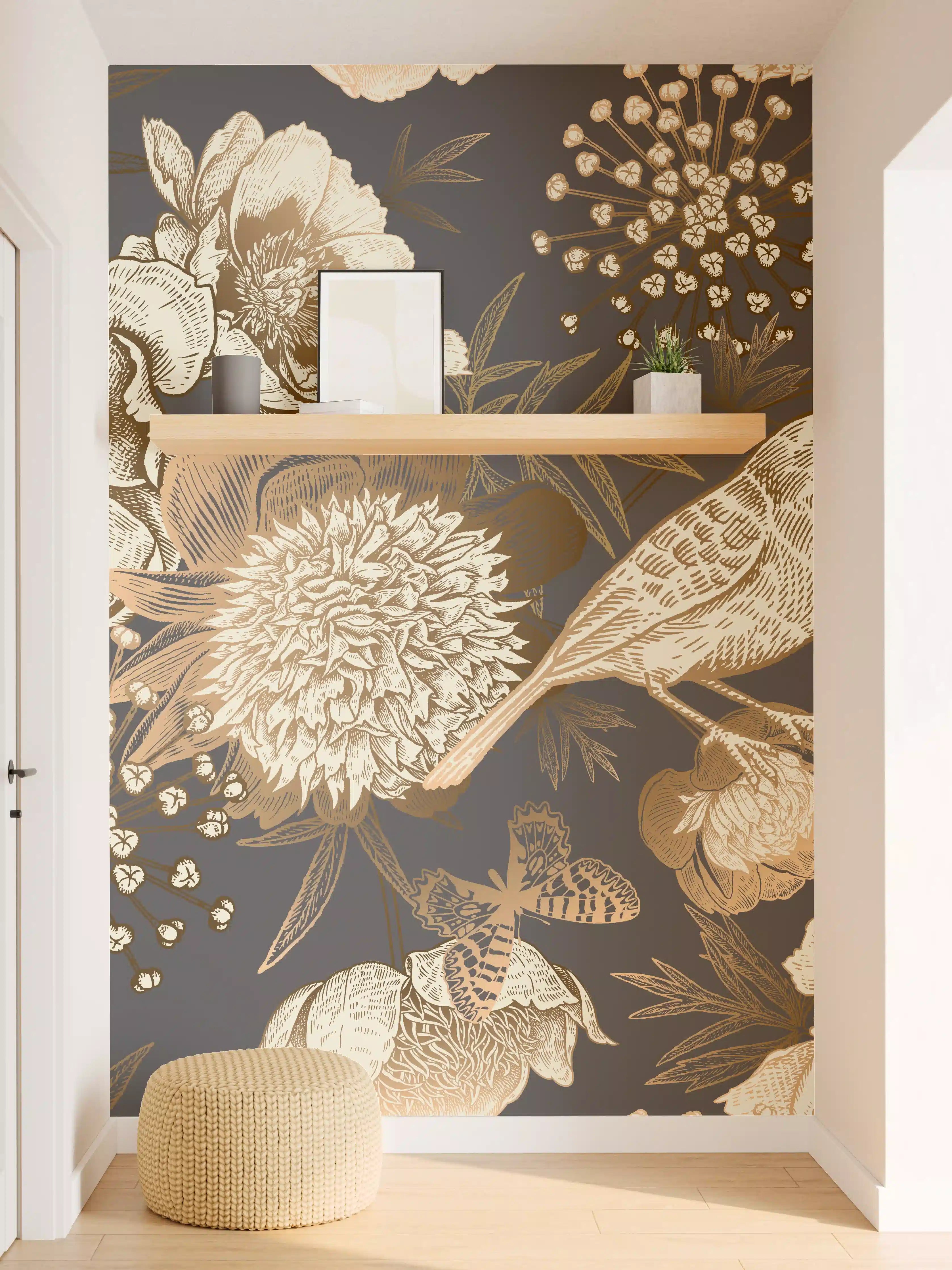Wandverkleidung Flur - Vintage Goldbraun Pfauenmuster