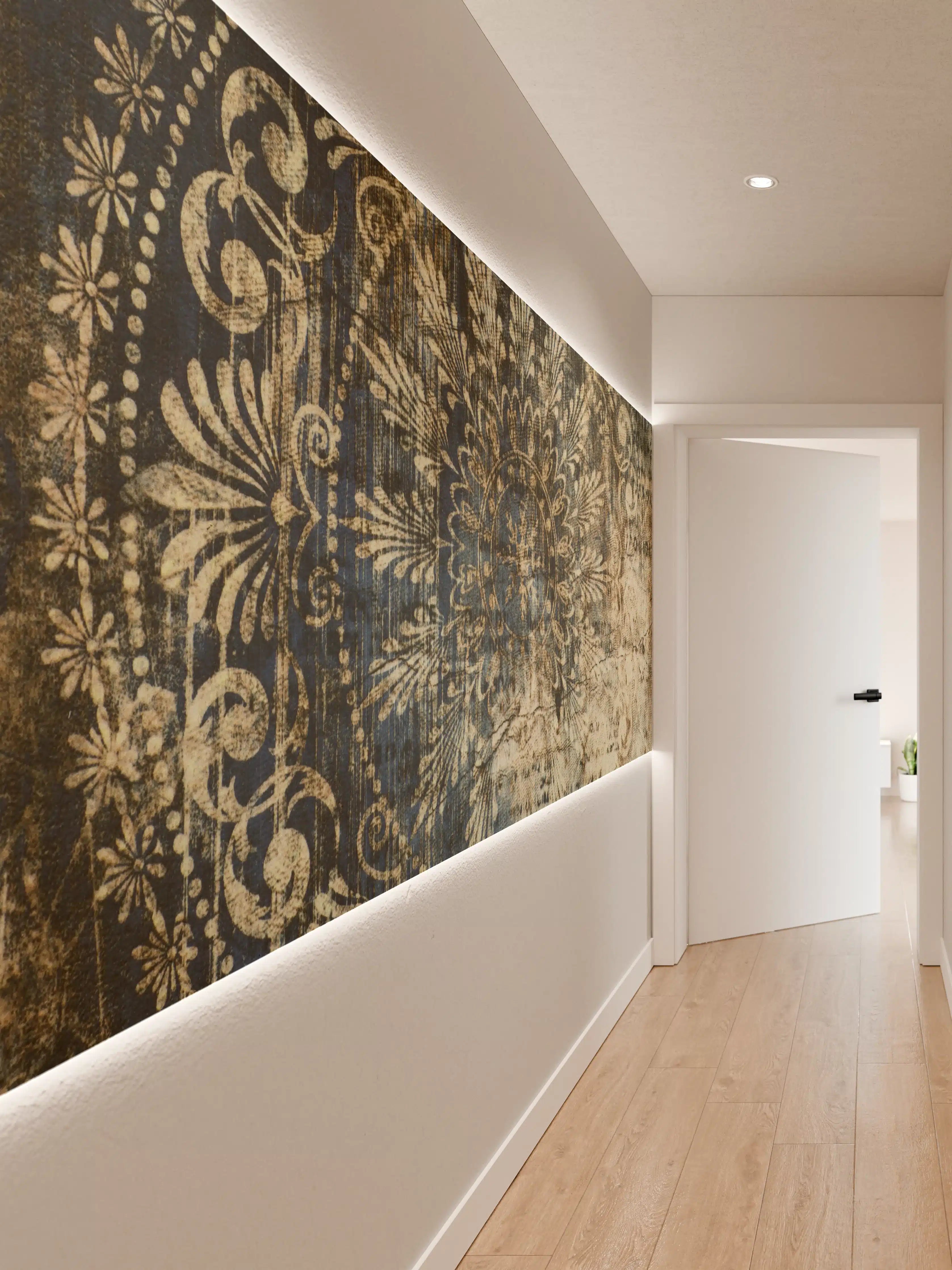 Wandverkleidung Flur - Vintage Musterfliese mit Kunstleder-Optik