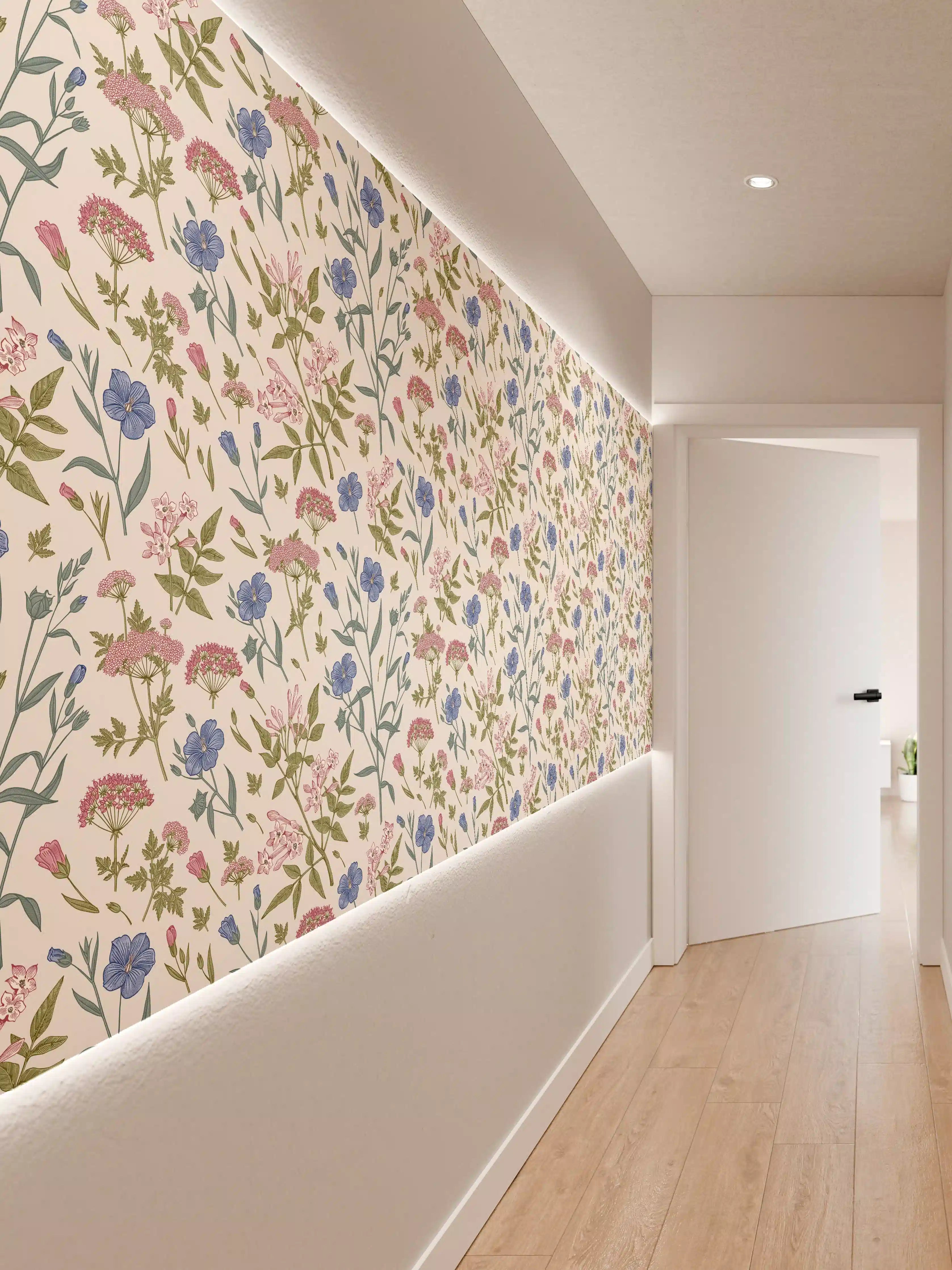 Wandverkleidung Flur - Vintage Pastell-Blumenmuster