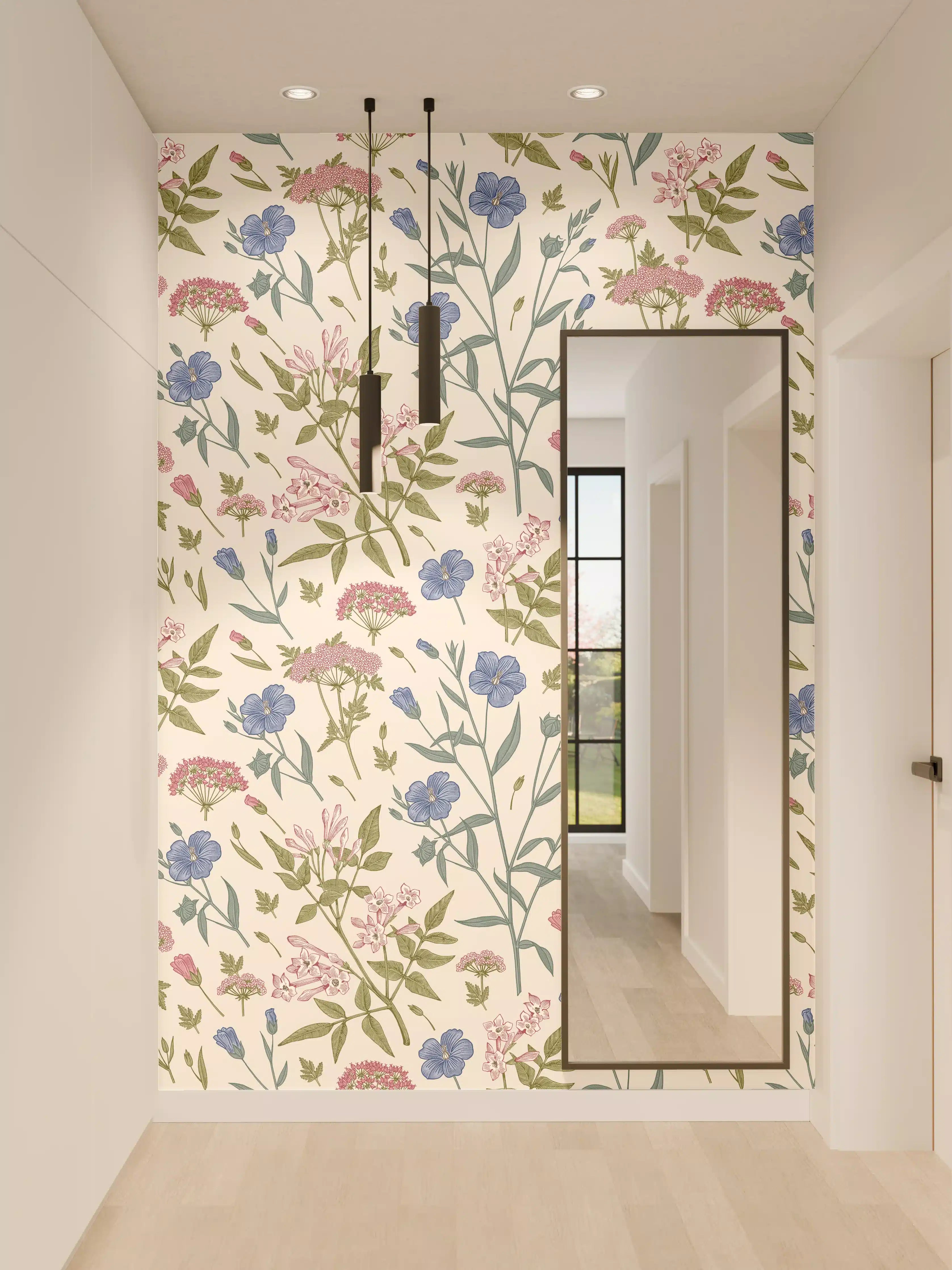 Wandverkleidung Flur - Vintage Pastell-Blumenmuster