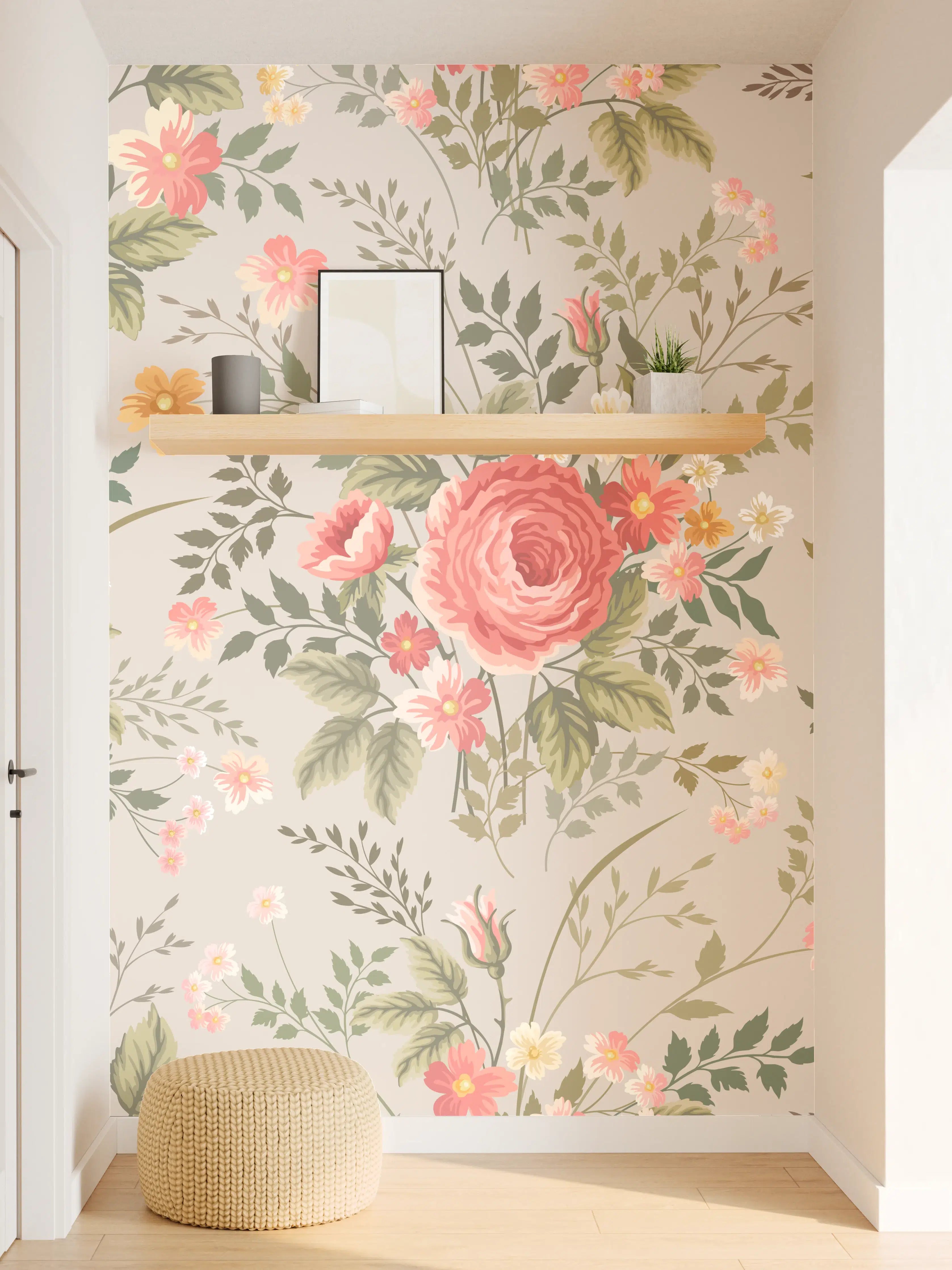 Wandverkleidung Flur - Vintage Pfirsich-Blumenmuster