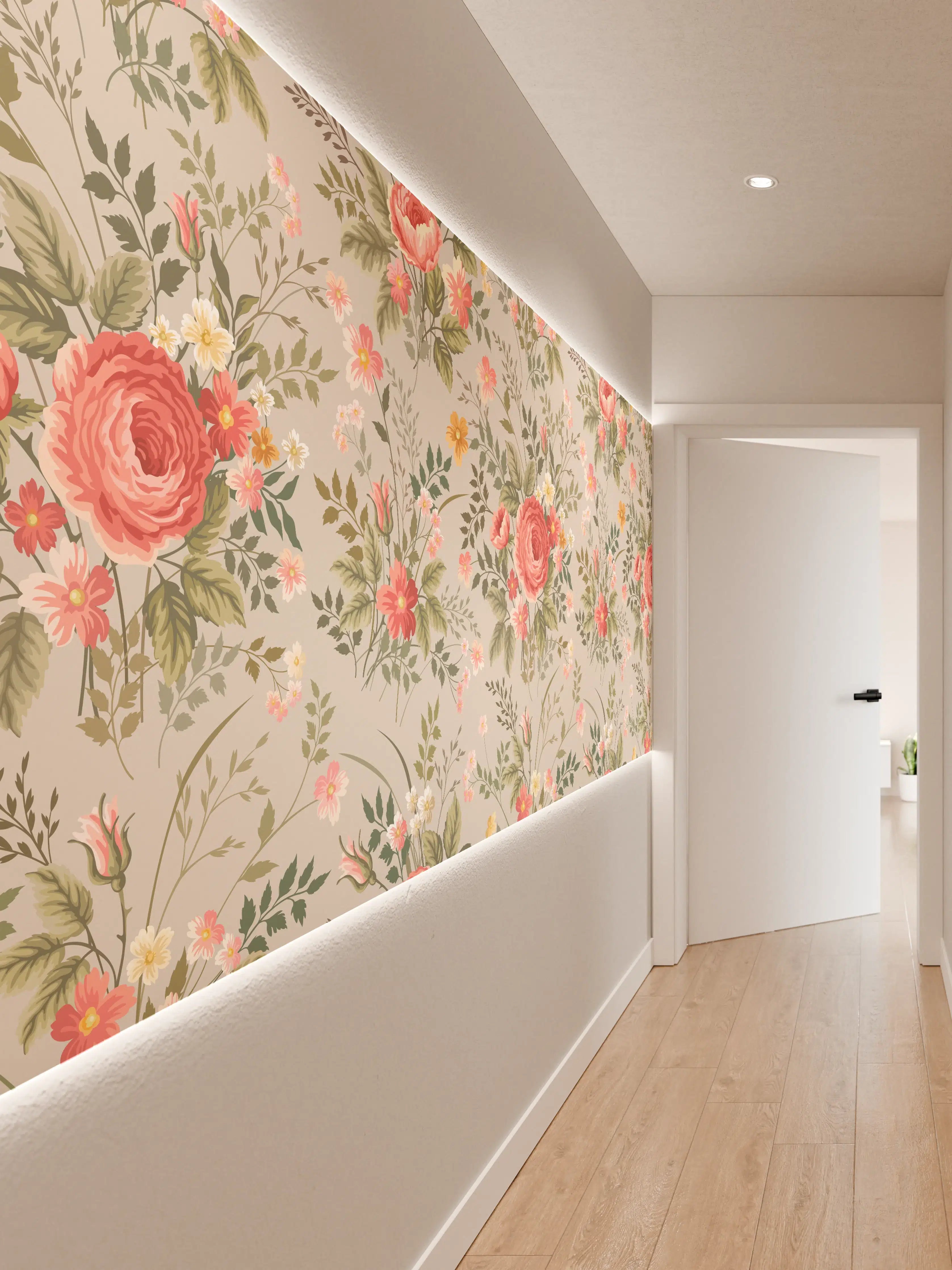 Wandverkleidung Flur - Vintage Pfirsich-Blumenmuster