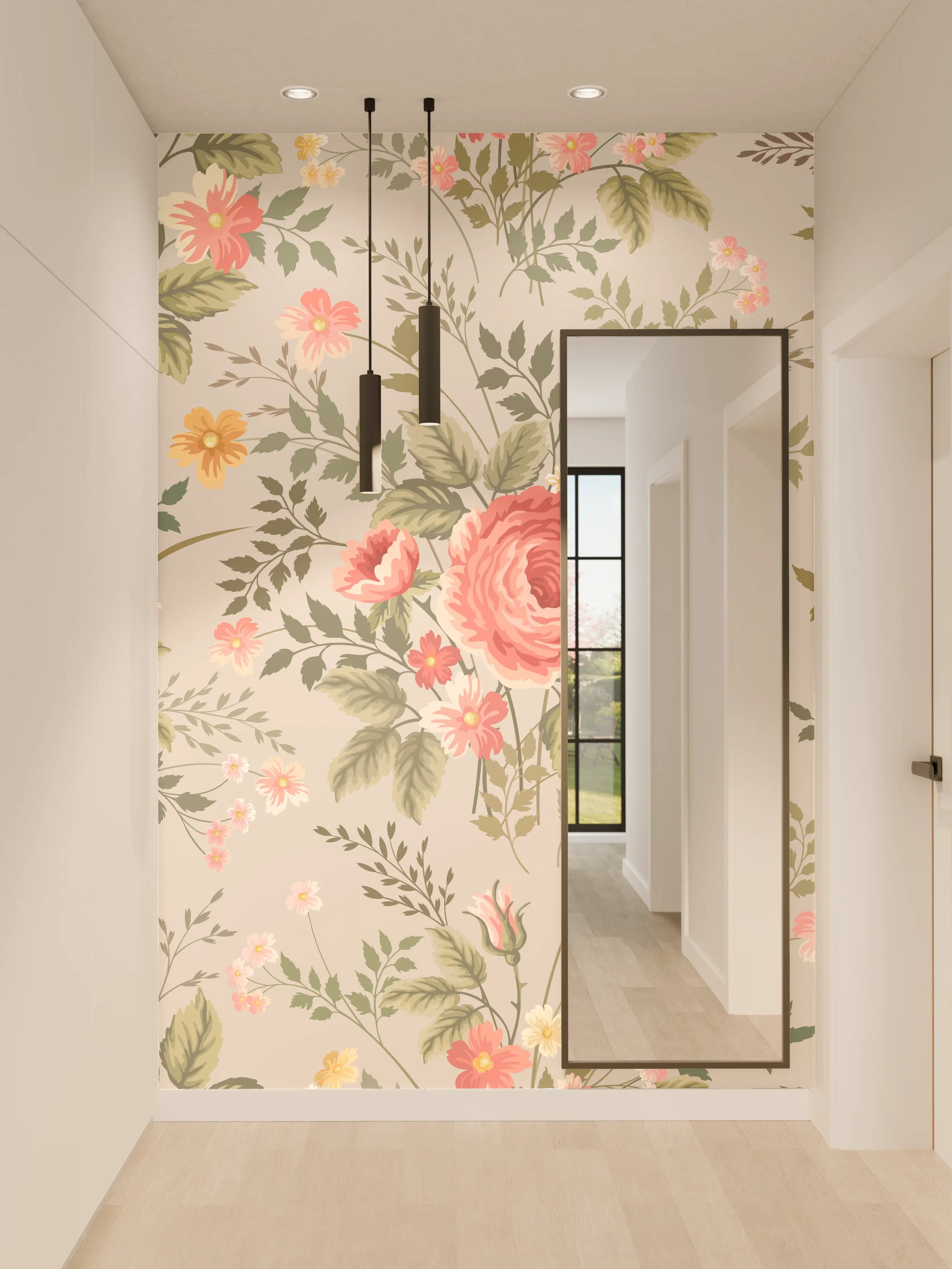 Wandverkleidung Flur - Vintage Pfirsich-Blumenmuster