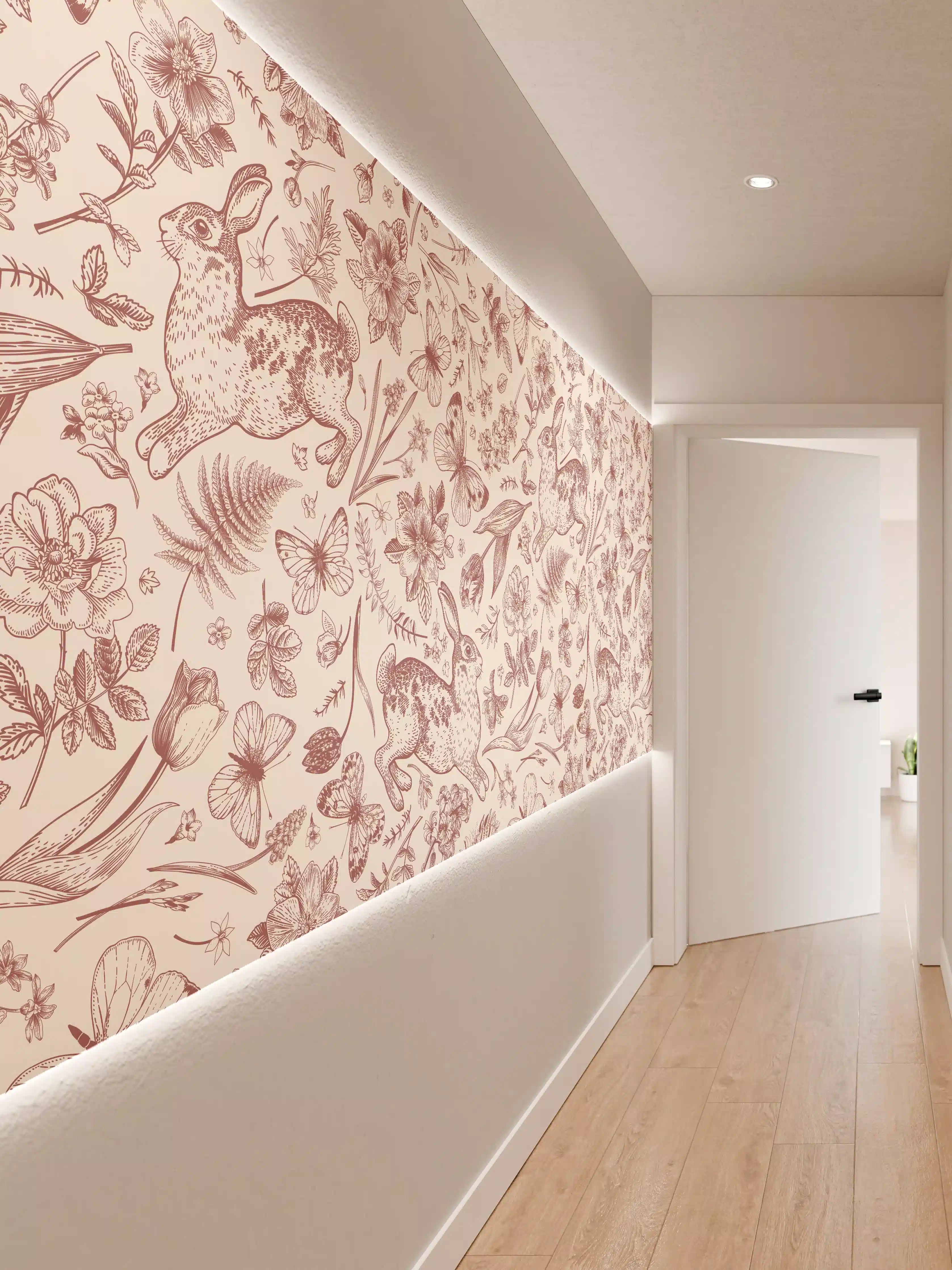 Wandverkleidung Flur - Vintage Rosa Blumenmuster