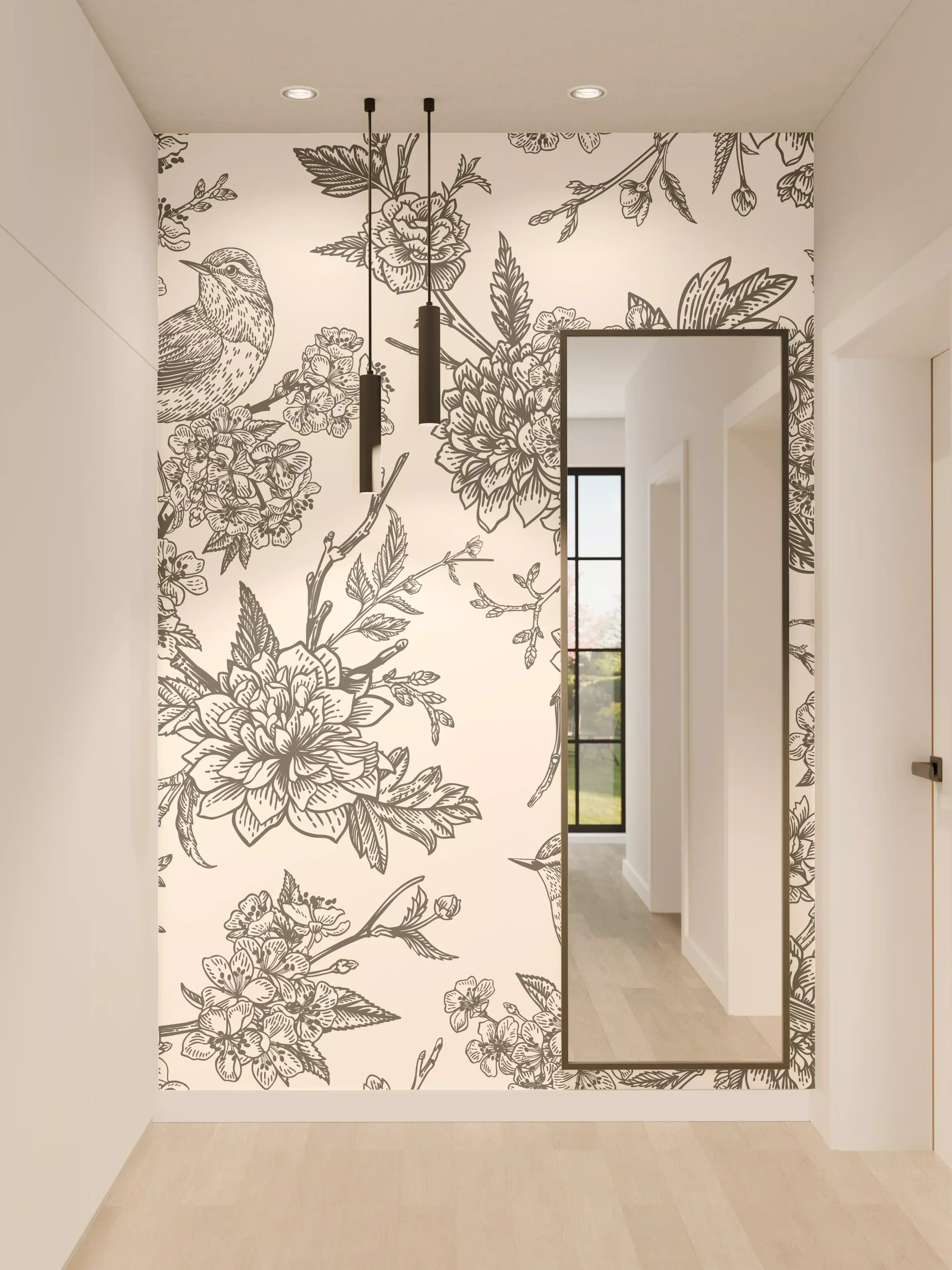 Wandverkleidung Flur - Vintage Schwarzweiß Blumenmuster