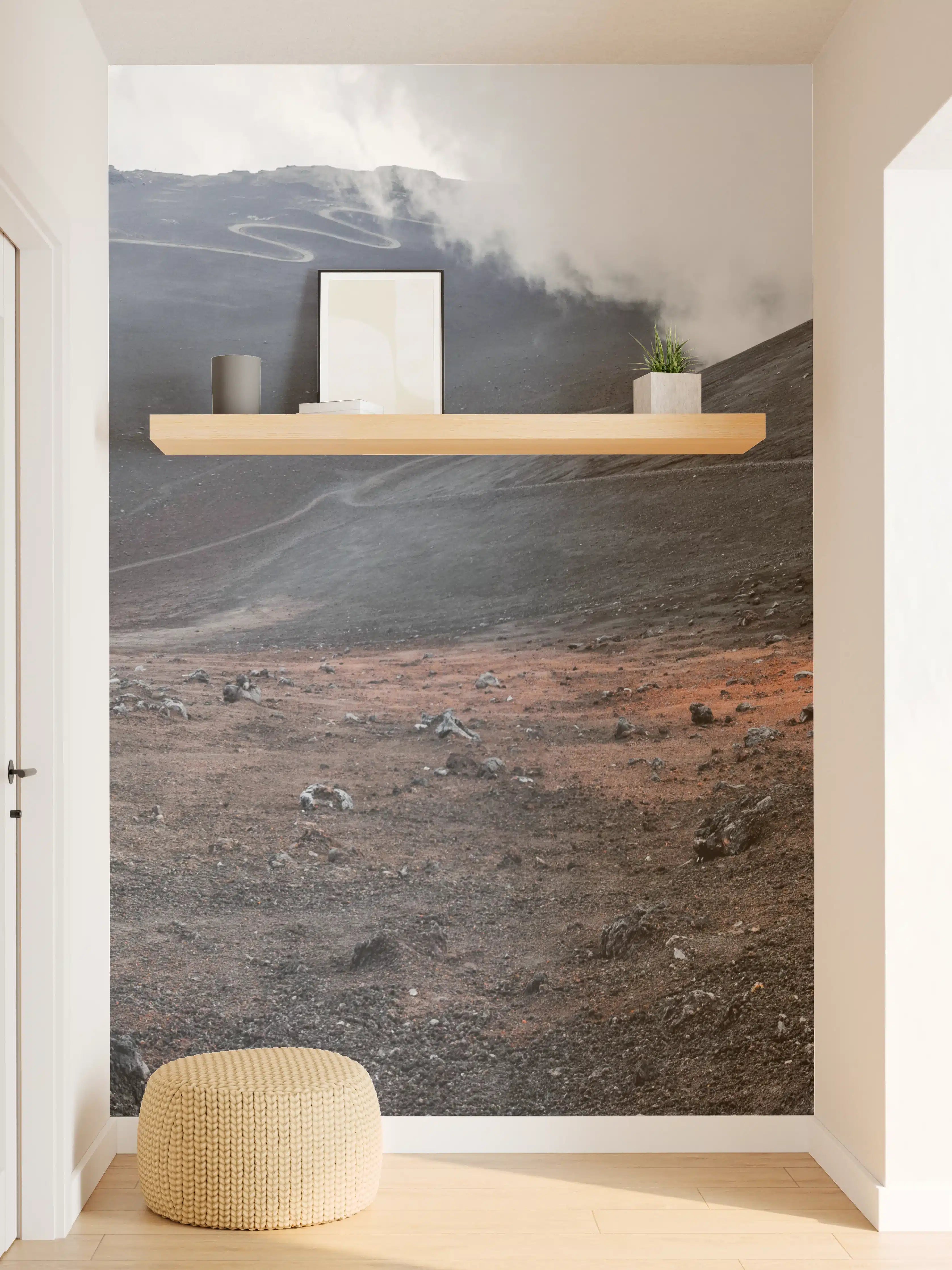 Wandverkleidung Flur - Vulkankrater Schwarz-Grau-Orange Panorama