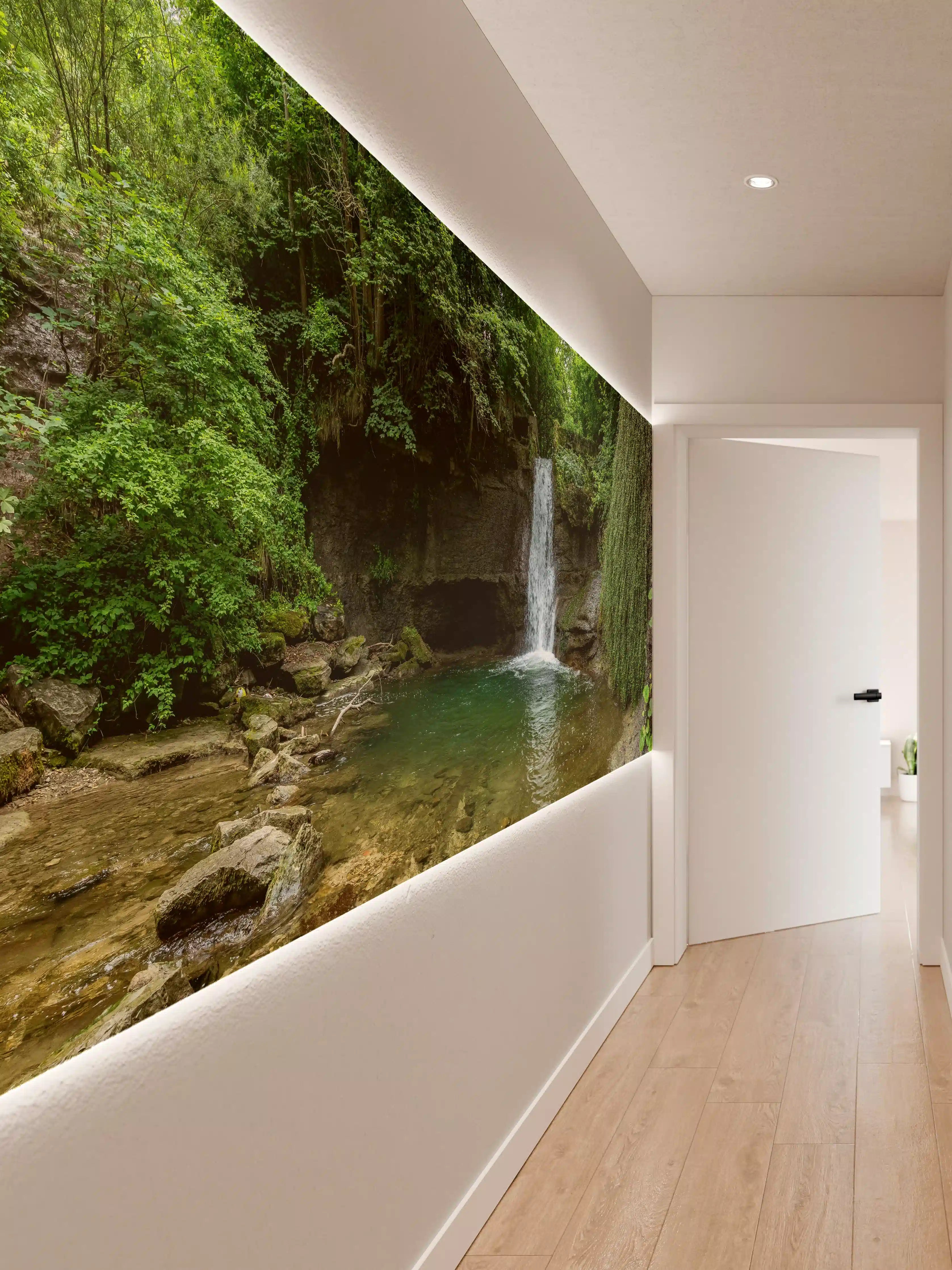 Wandverkleidung Flur - Wasserfall im Wald - Utopie