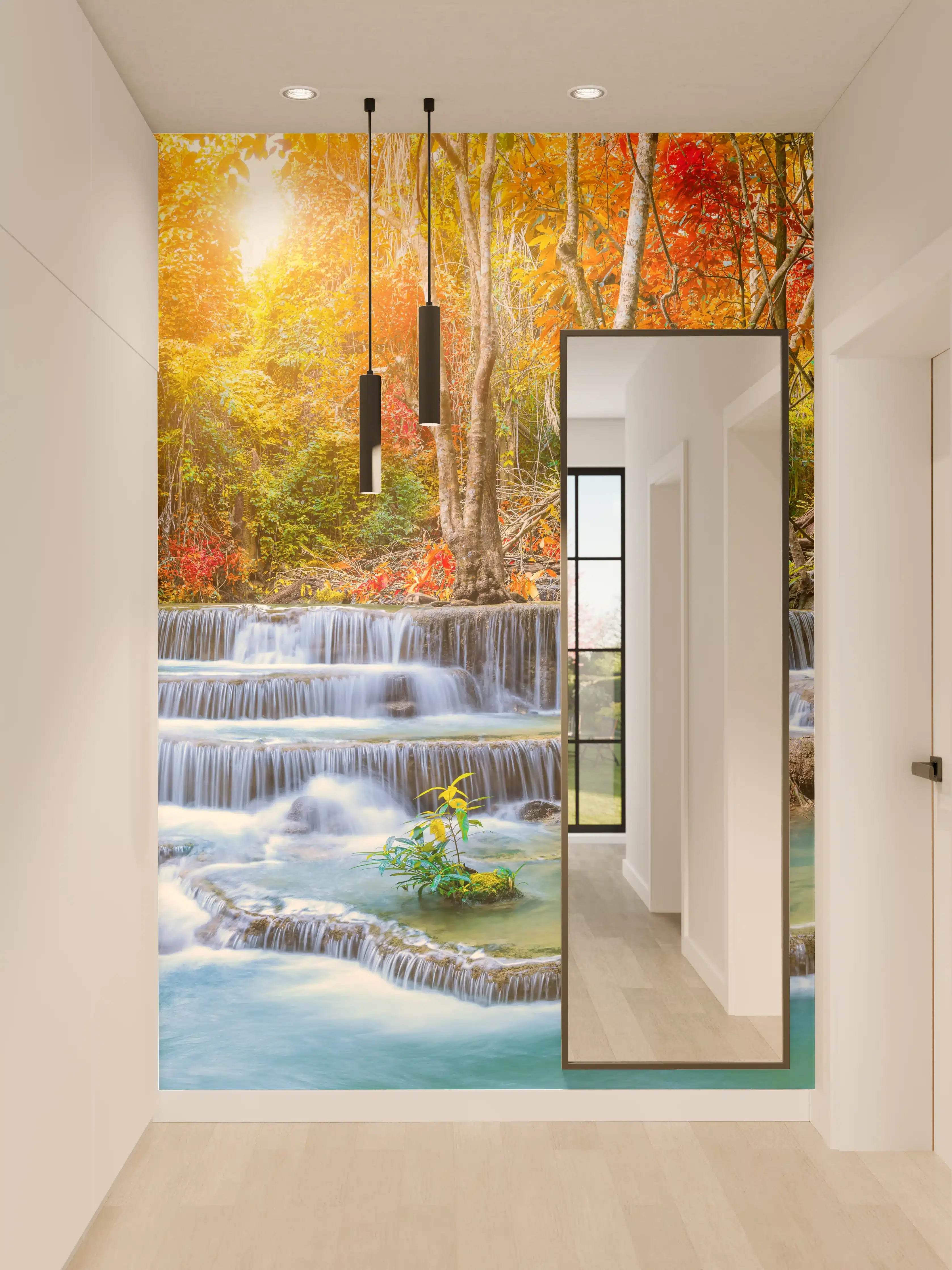 Wandverkleidung Flur - Wasserfall im Wald Thailand Nationalparks