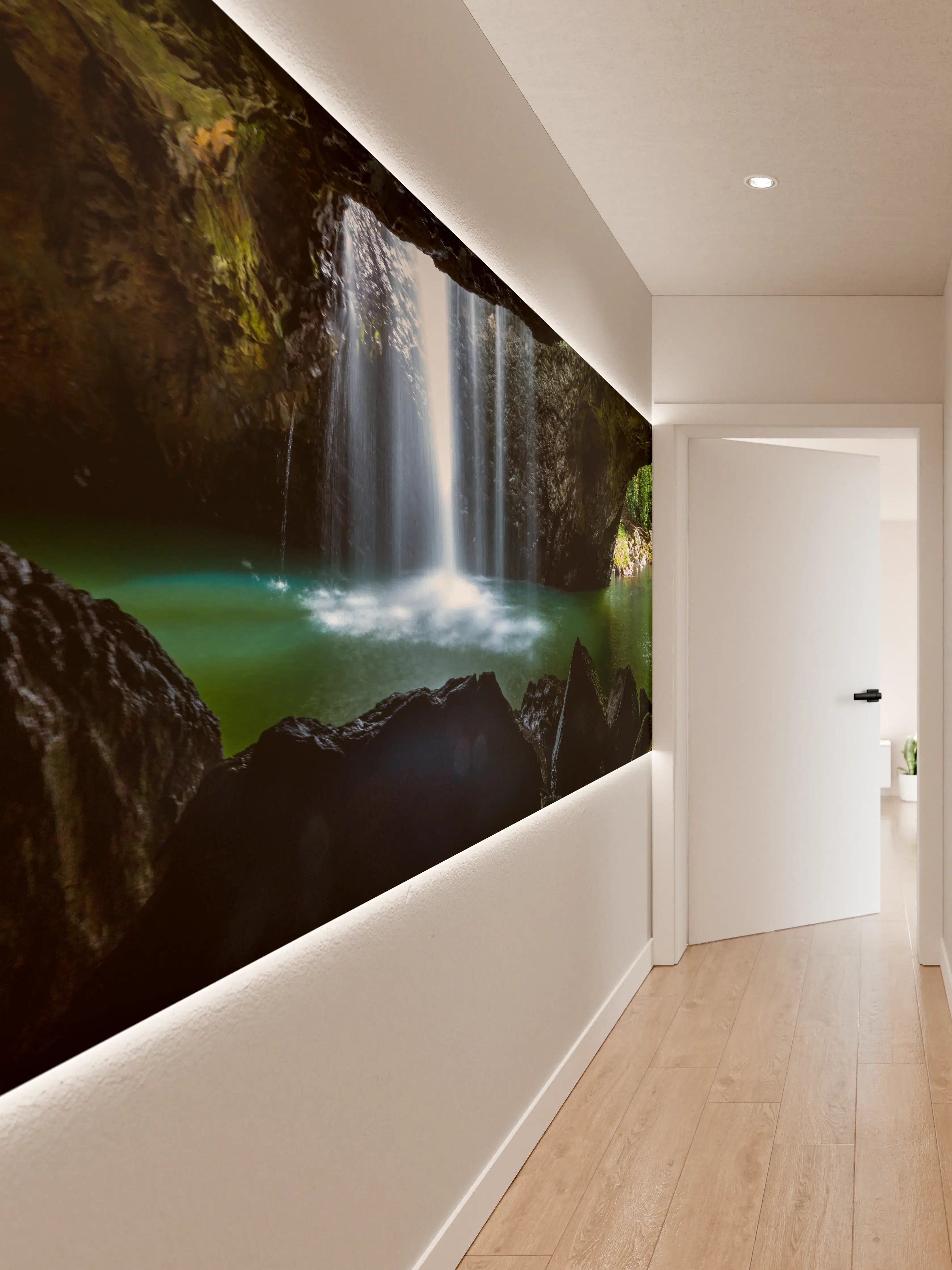 Wandverkleidung Flur - Wasserfall in der Höhle
