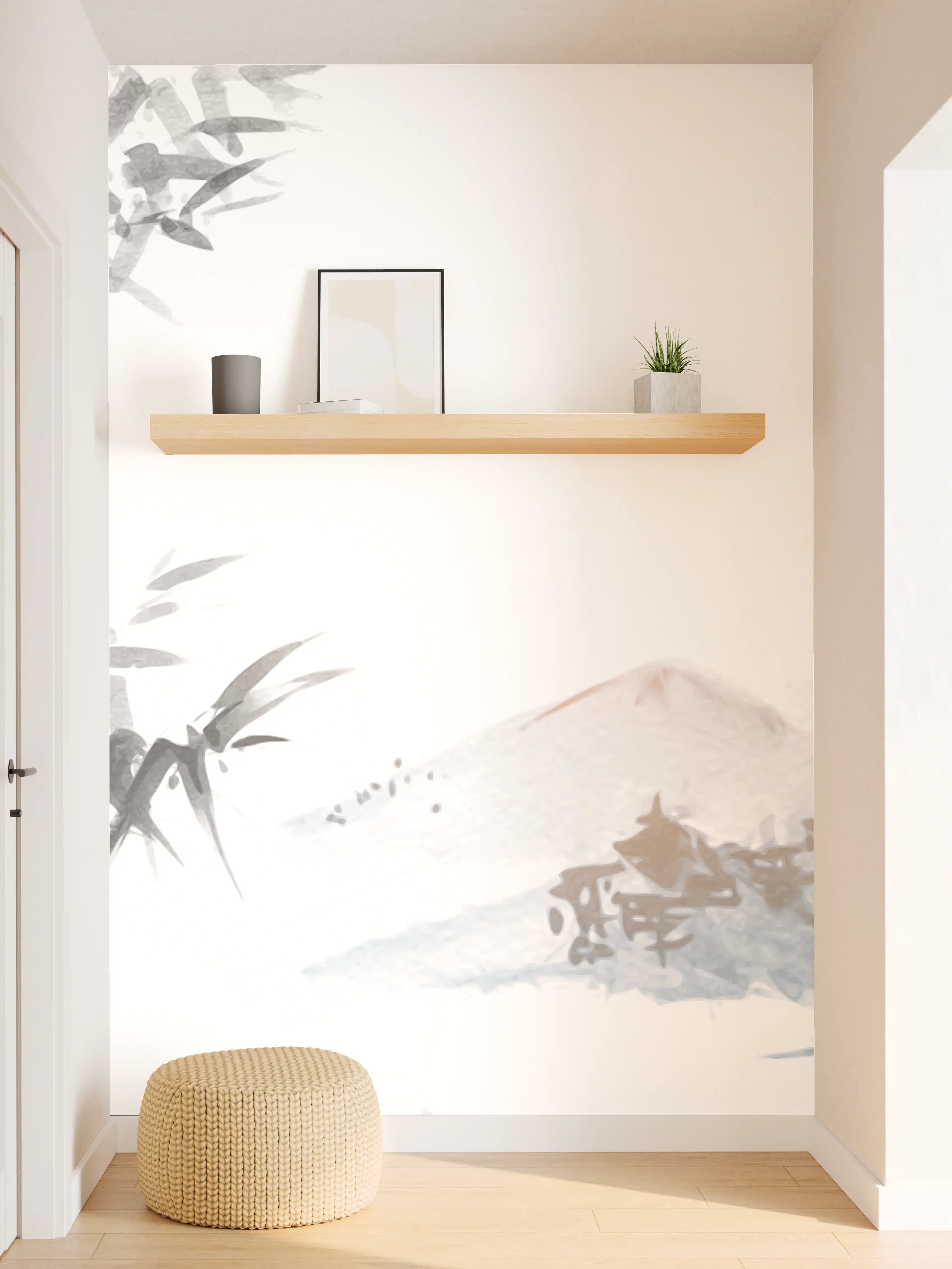 Wandverkleidung Flur - Weiß-Blau Bambus Bergmalerei