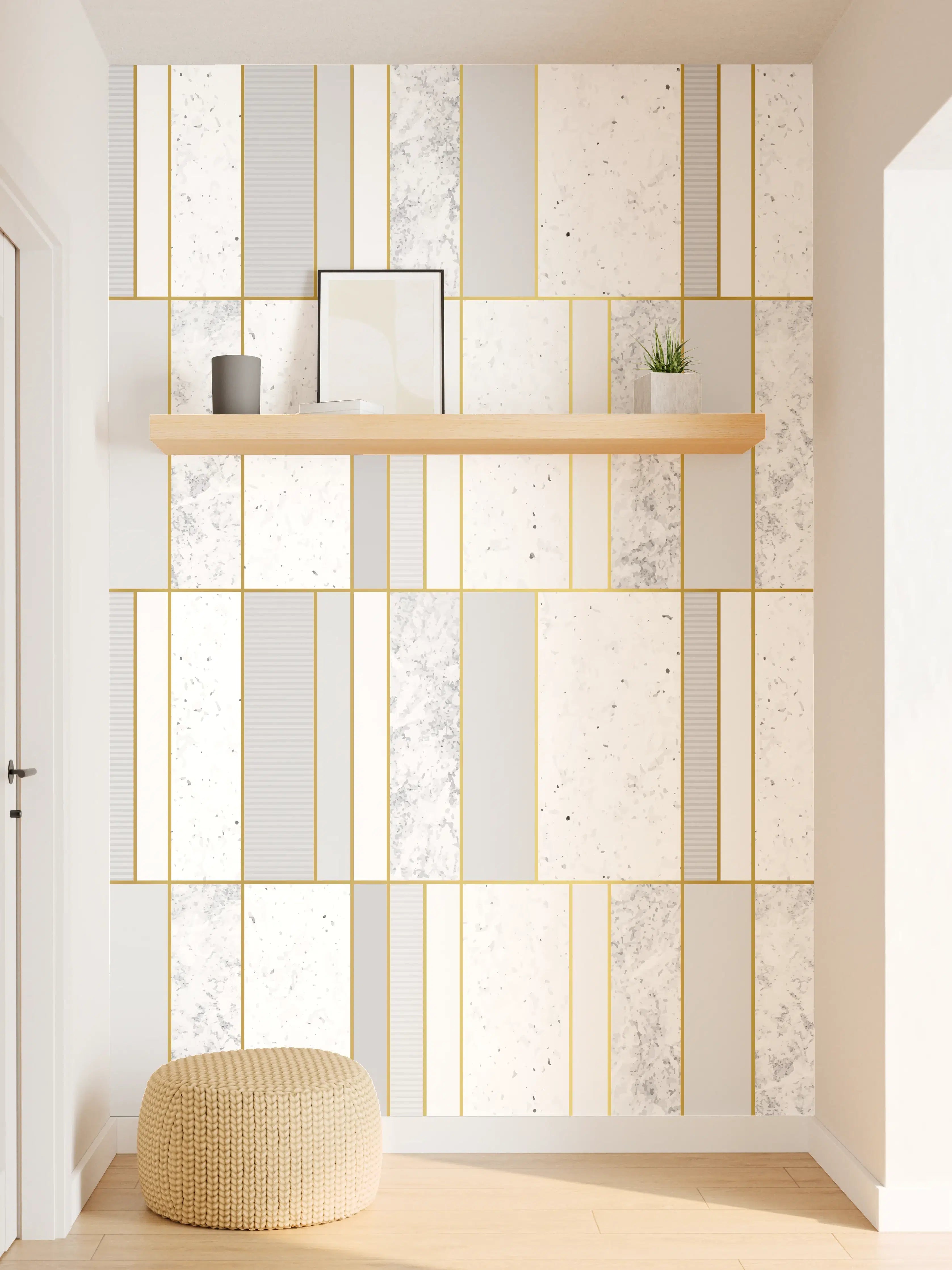 Wandverkleidung Flur - Weiß-Goldene Marmoroptik Fliese