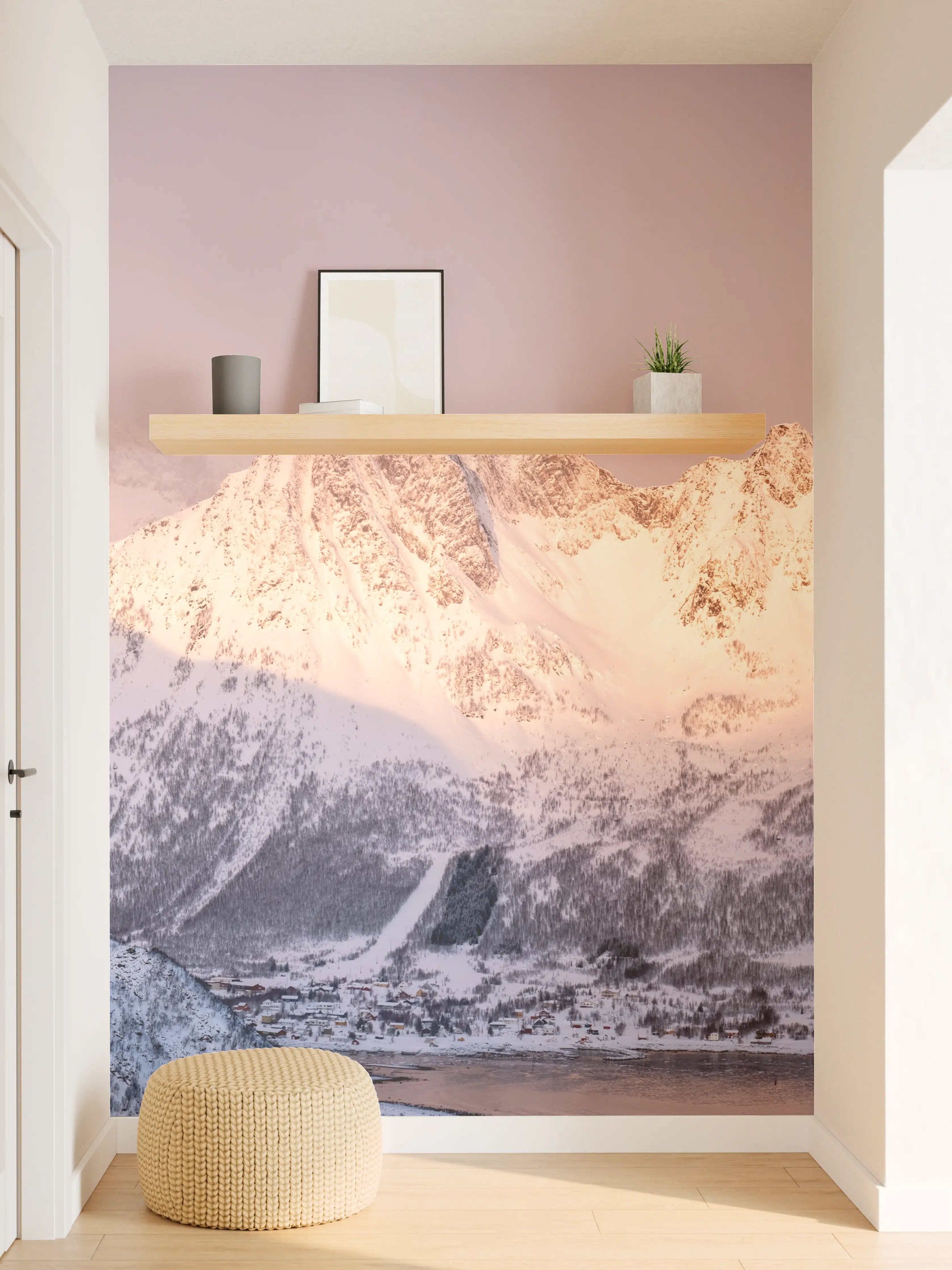 Wandverkleidung Flur - Weiß-Grau-Blau Bergpanorama Norwegen