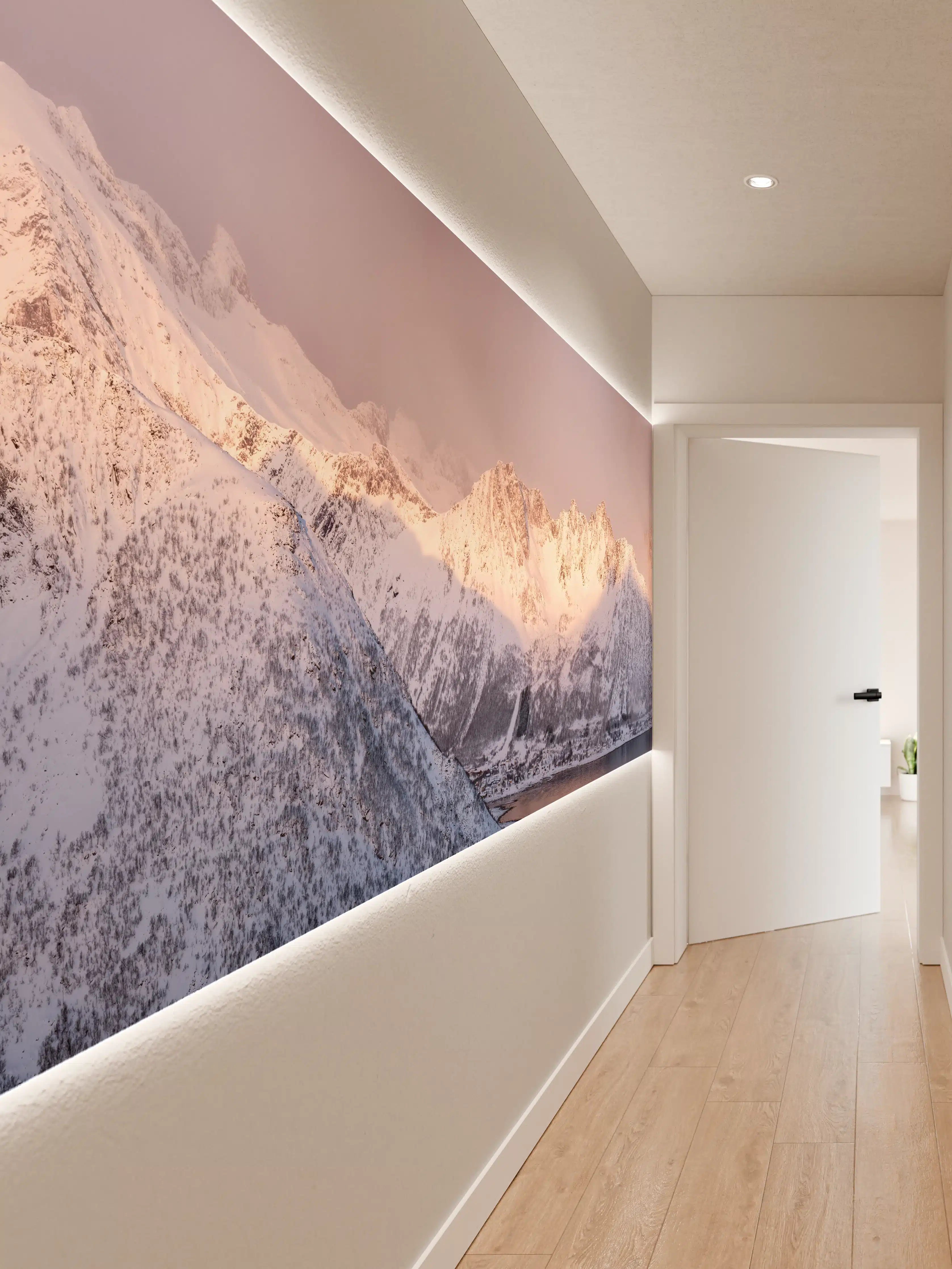 Wandverkleidung Flur - Weiß-Grau-Blau Bergpanorama Norwegen