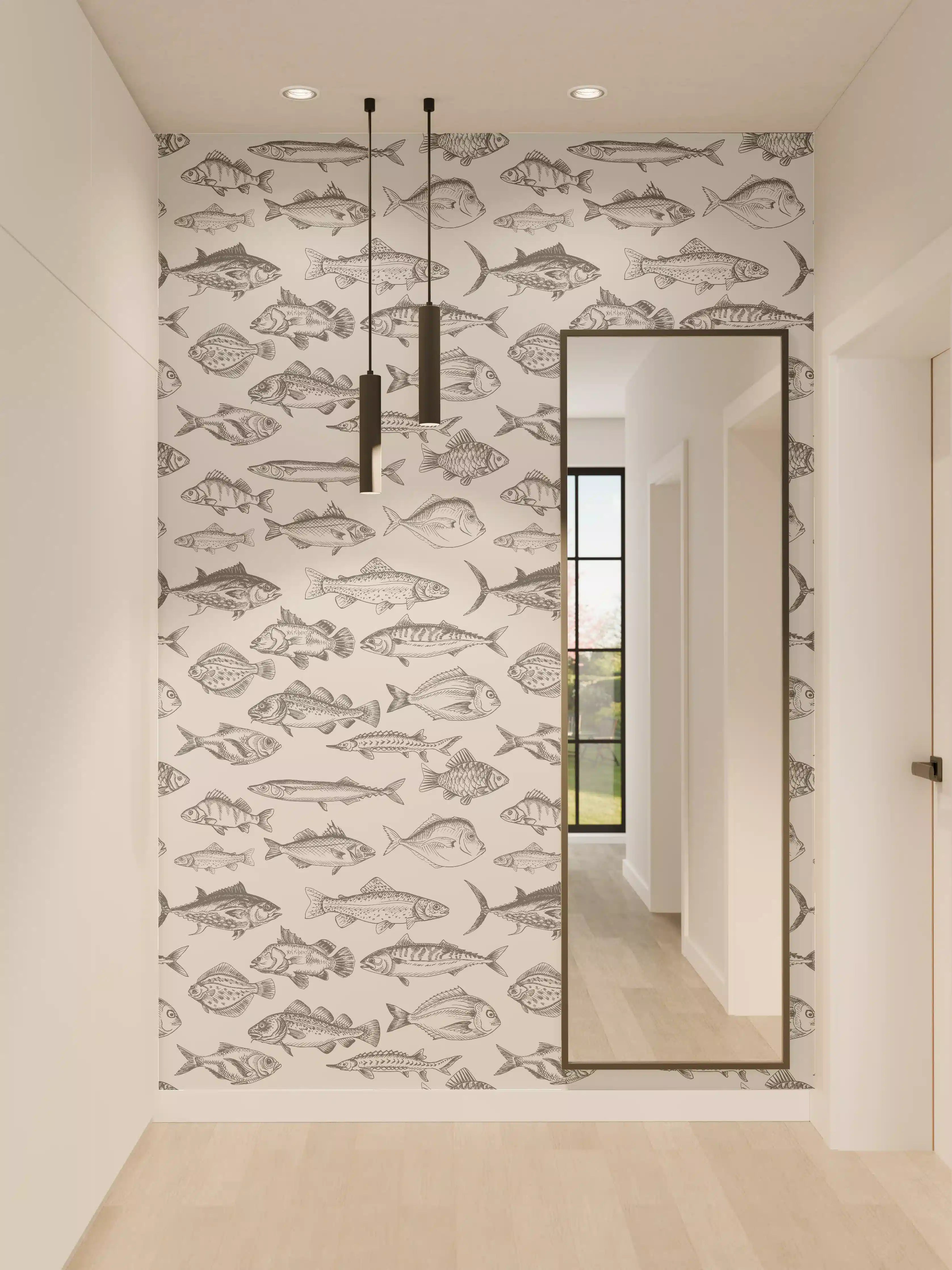 Wandverkleidung Flur - Weiß-Grau Fischmuster