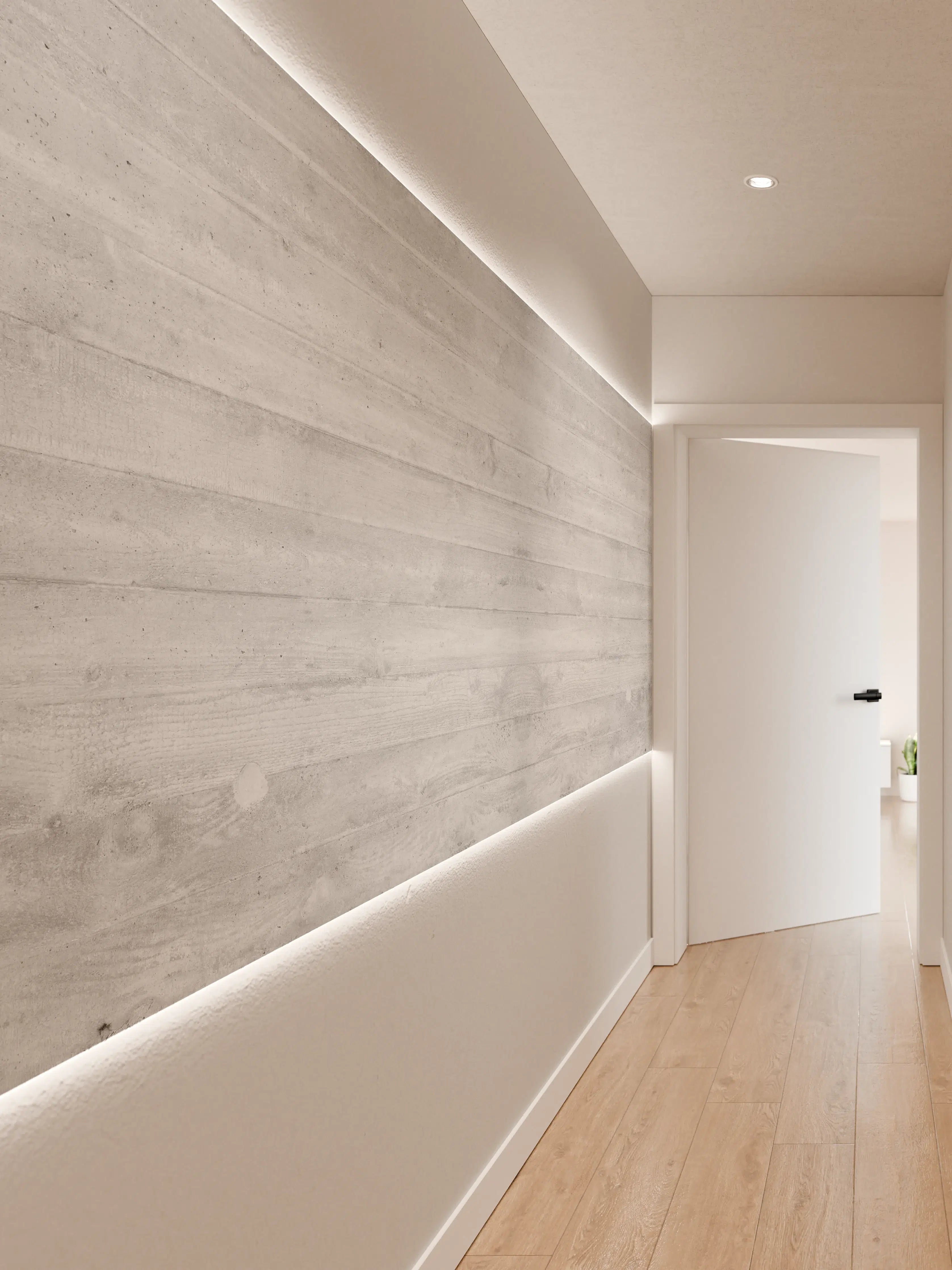 Wandverkleidung Flur - Weiß-Graue Betontextur Panorama