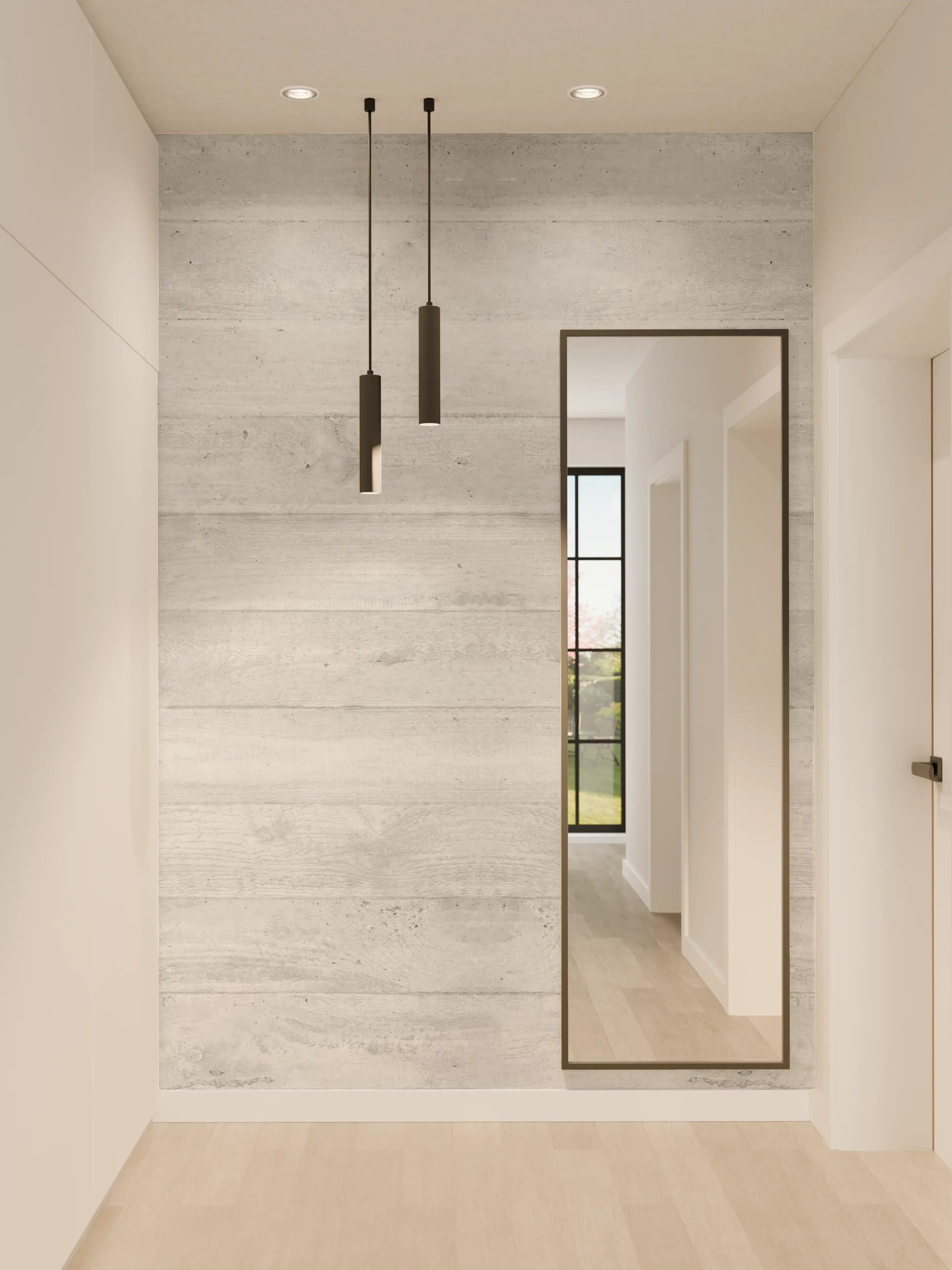 Wandverkleidung Flur - Weiß-Graue Betontextur Panorama