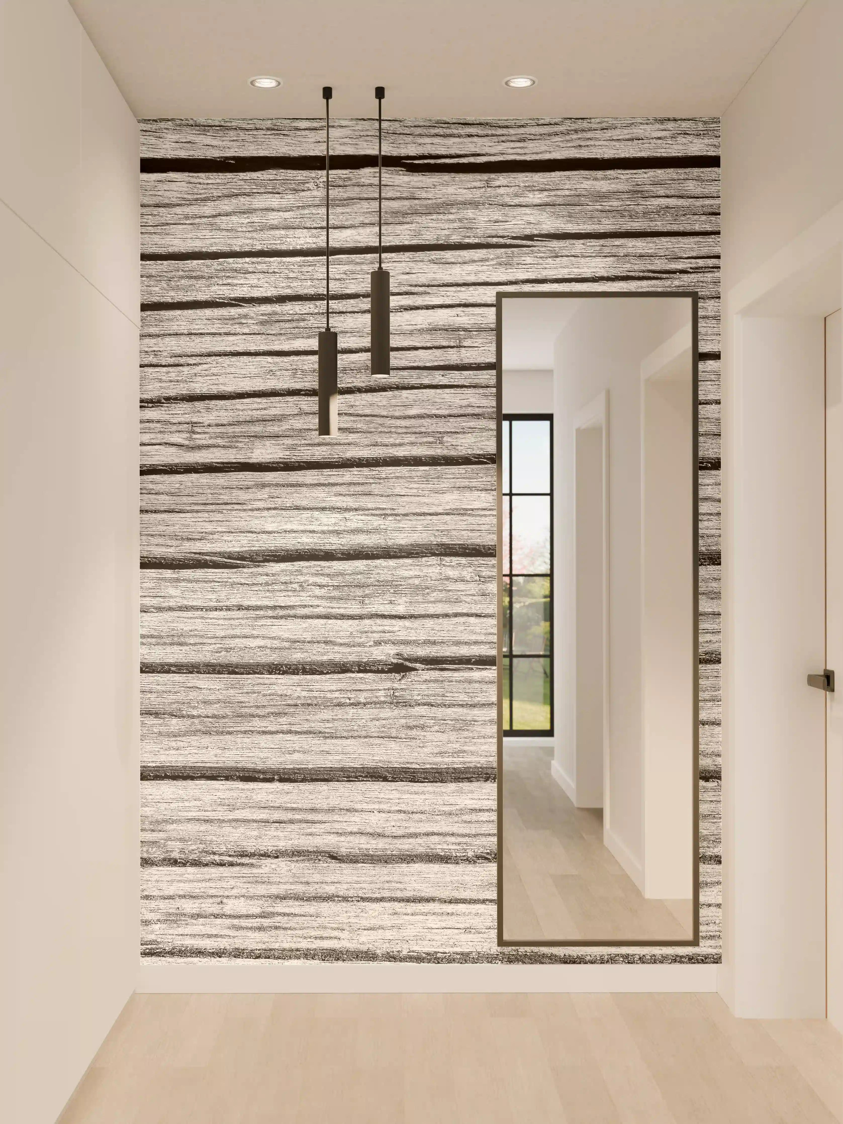 Wandverkleidung Flur - Weiß-Graue Holztextur Panorama