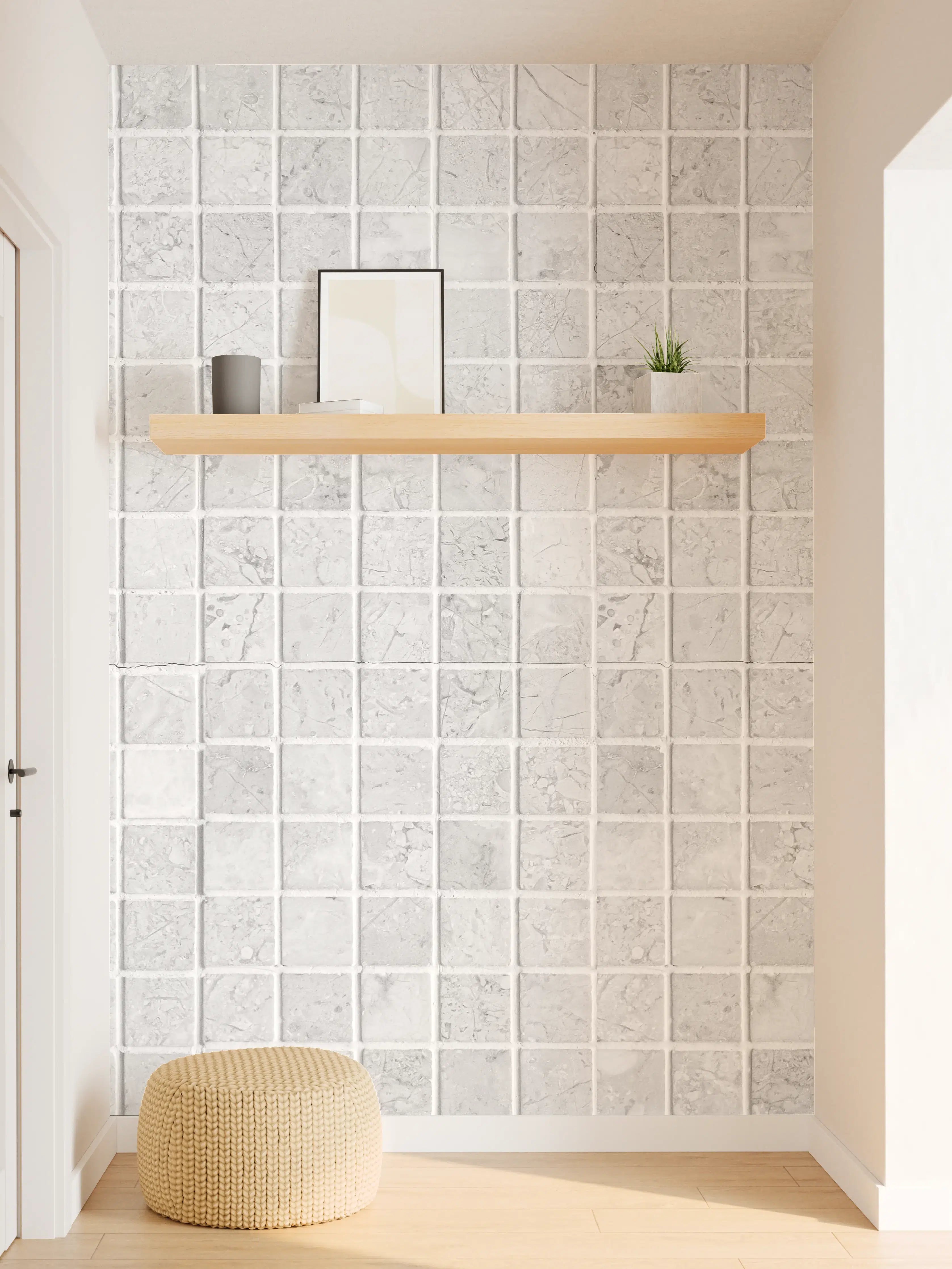 Wandverkleidung Flur - Weiß-Graue Mosaikfliesen Textur