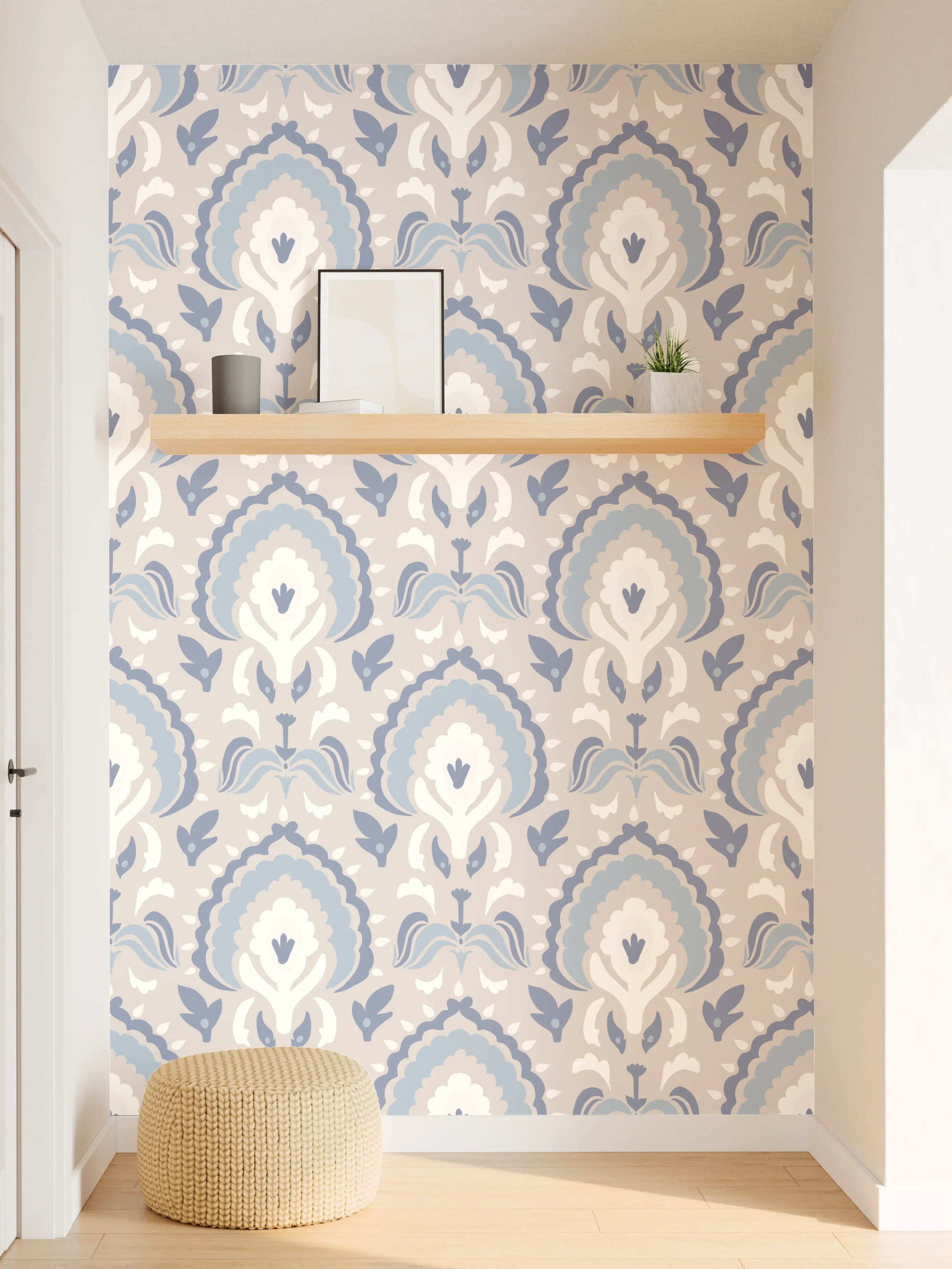 Wandverkleidung Flur - Weiß-Graues Damastmuster Seamless