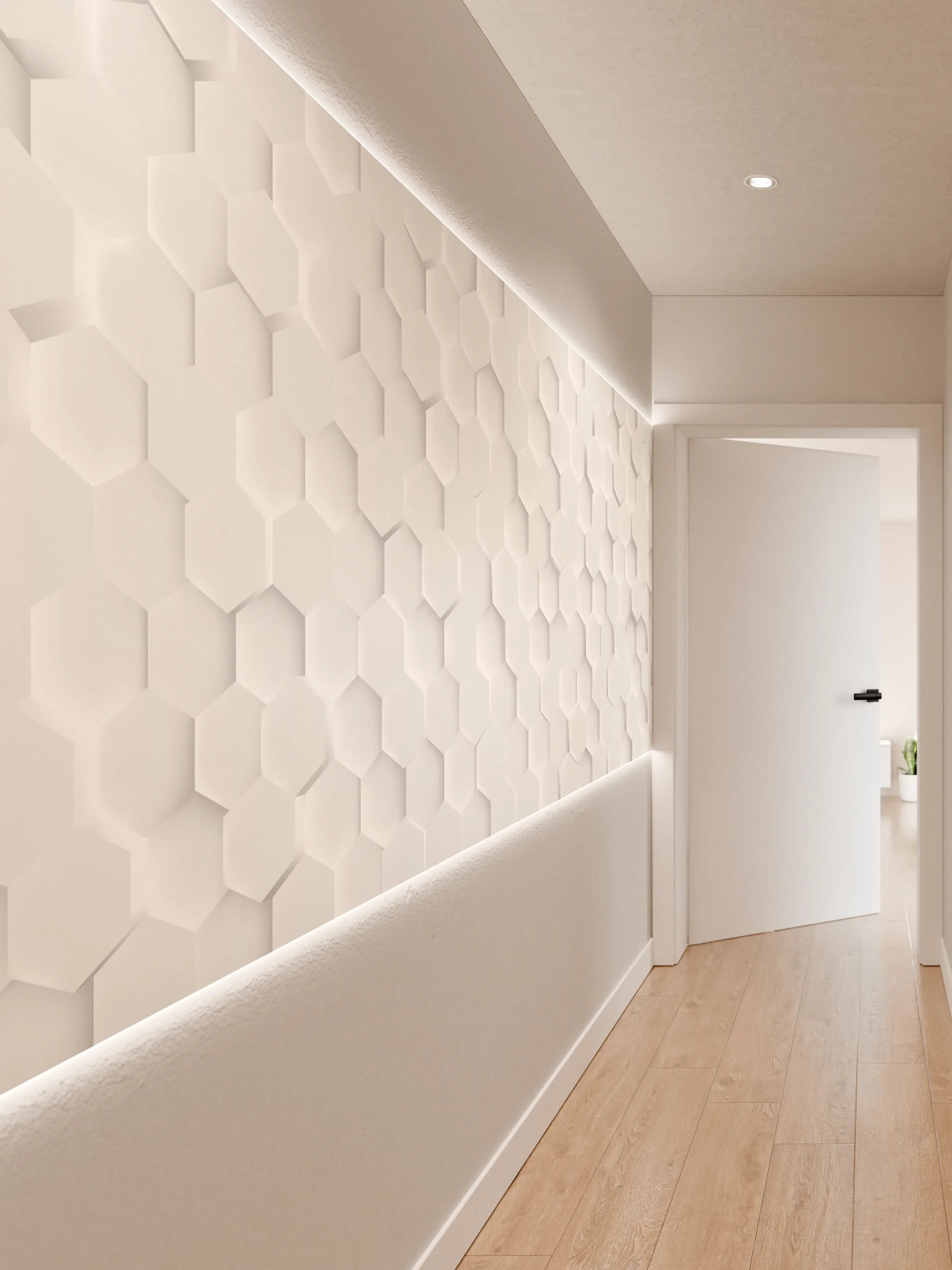 Wandverkleidung Flur - Weiß Hexagon Muster