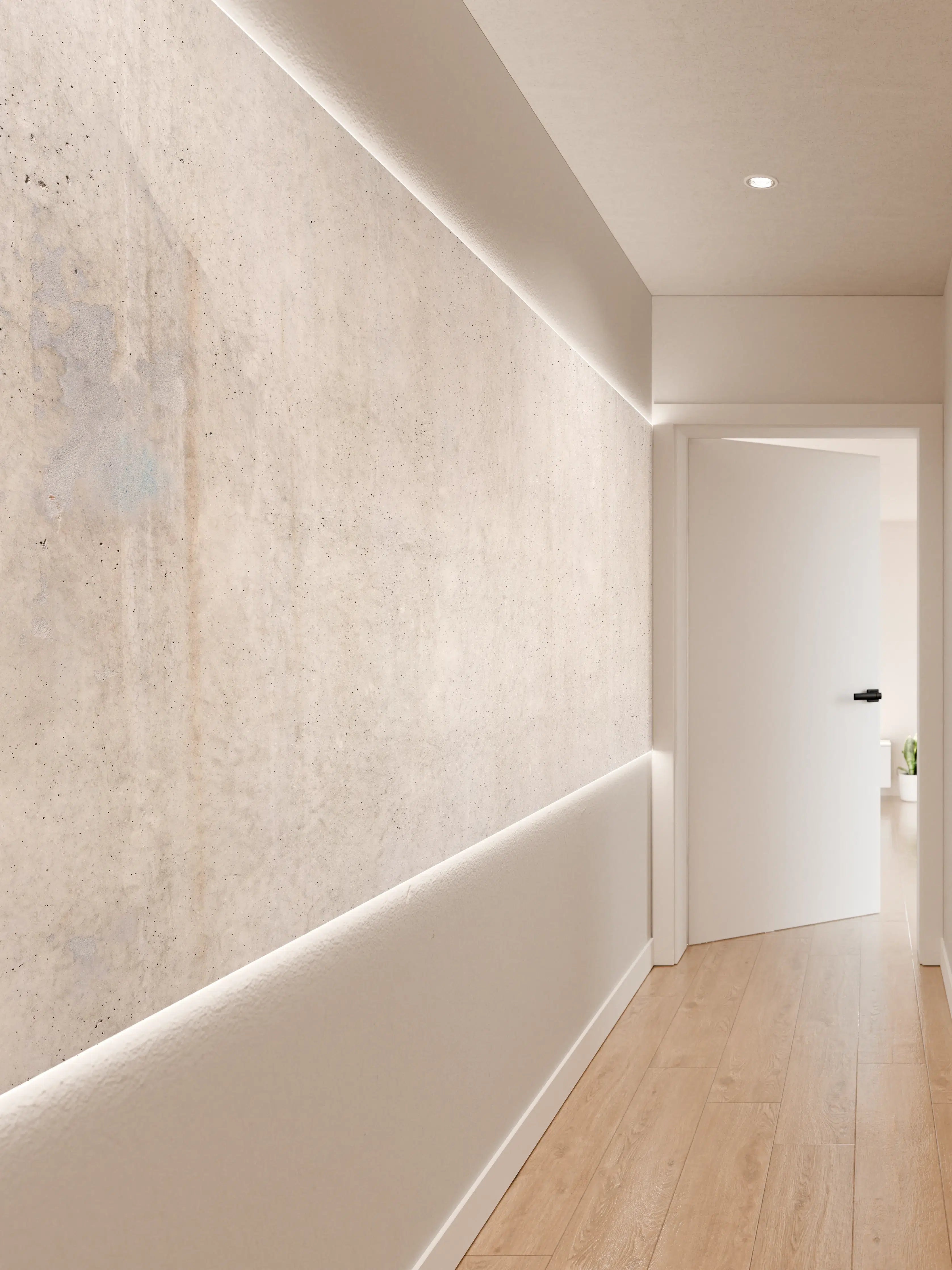 Wandverkleidung Flur - Weiß-bläuliche Betonwand