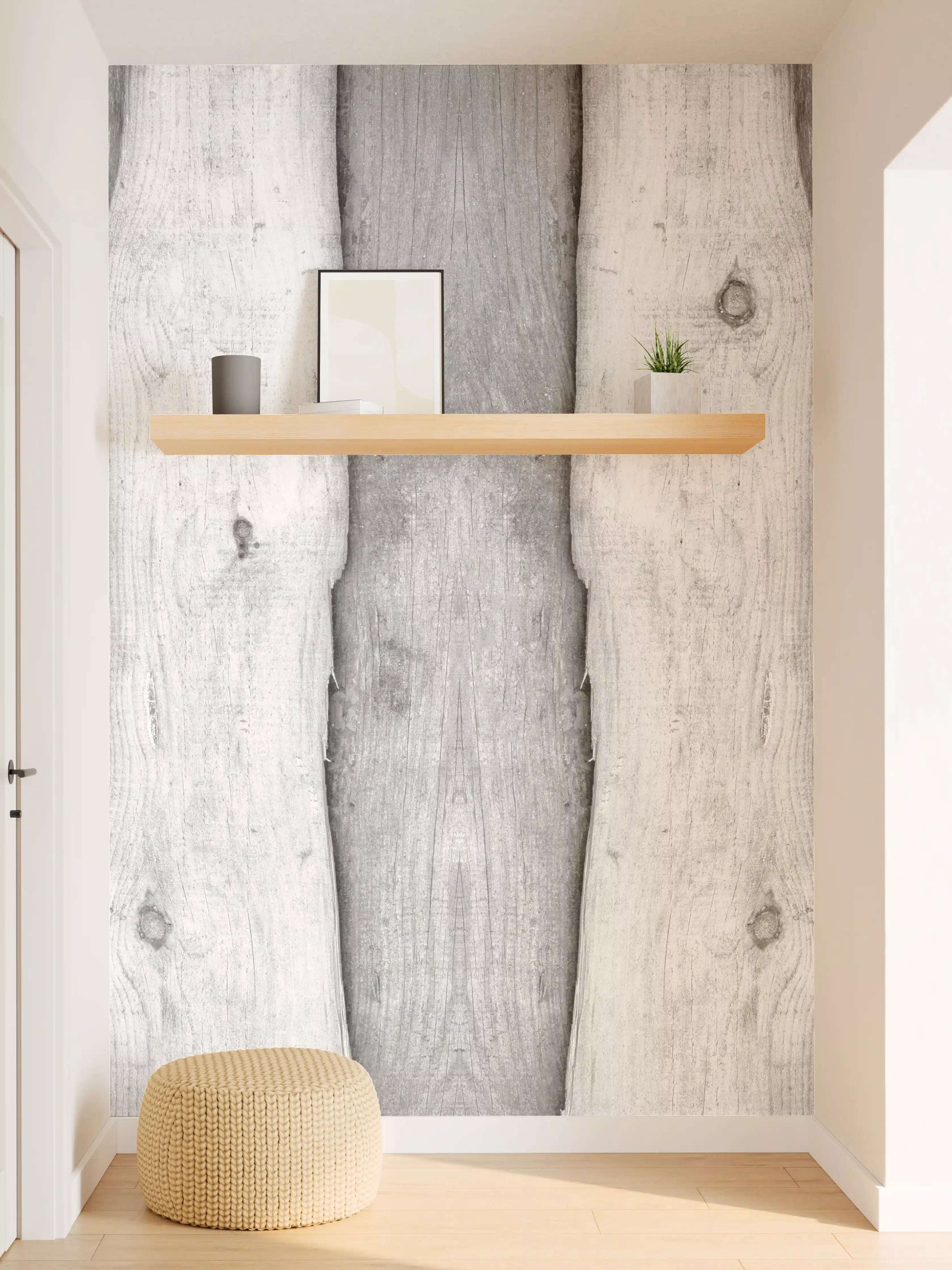 Wandverkleidung Flur - Weiß grau gestrichene Holzstruktur