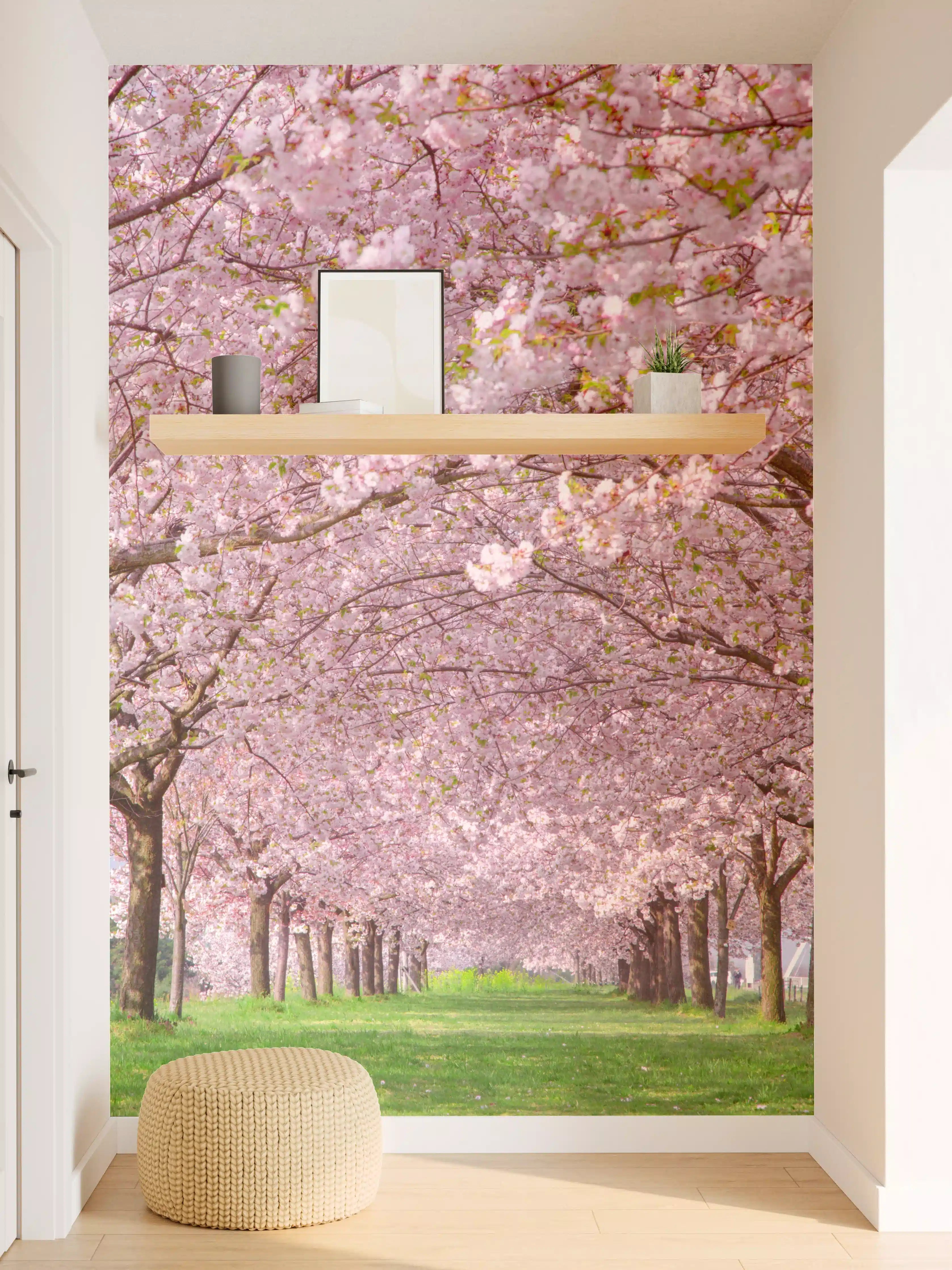 Wandverkleidung Flur - Weiße Blüten im zarten Graugrau